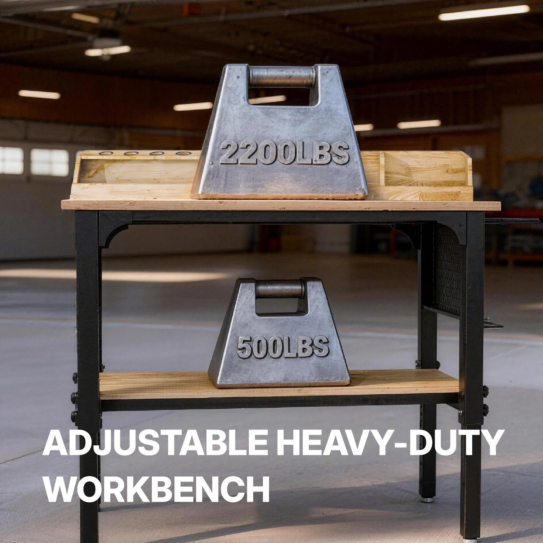 Workbench, 48" X 24", Adjustable Height, 2200 Lbs Capacity with Storage & Pegboard