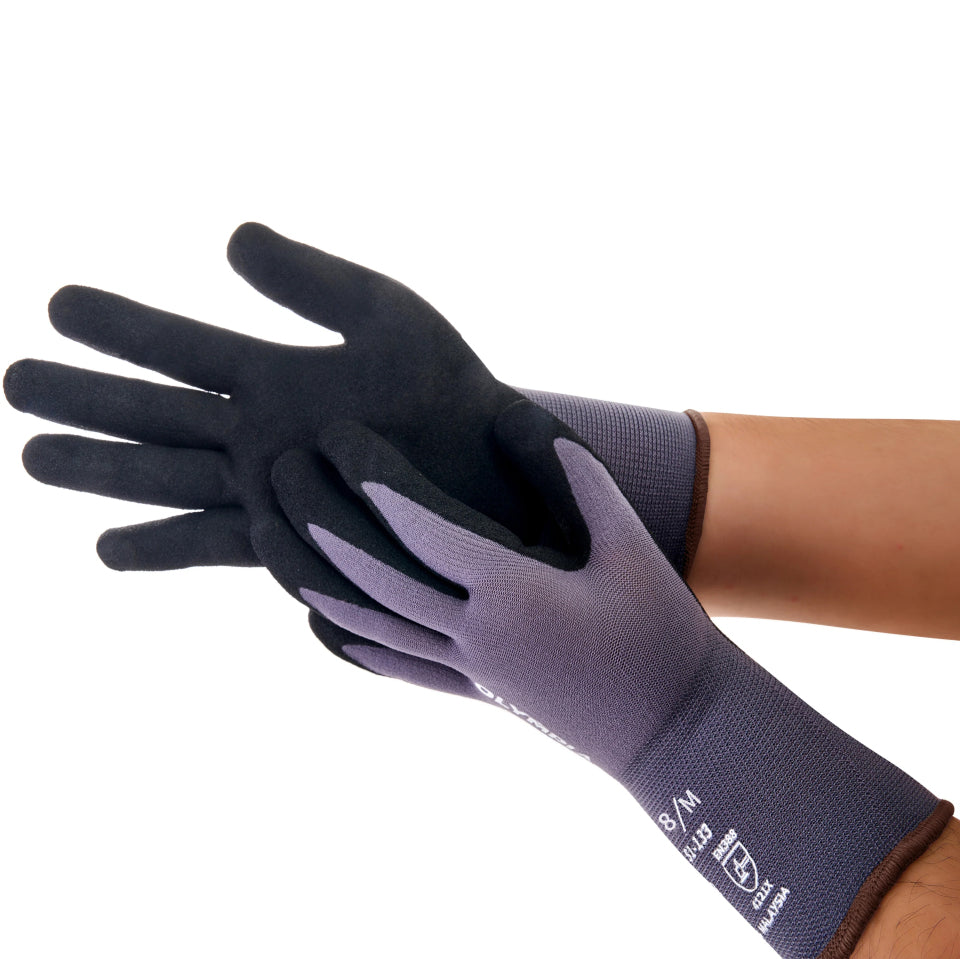 Sandy Nitrile Dipped Knit Gloves, M/8, Gray / Black, 12 Pairs