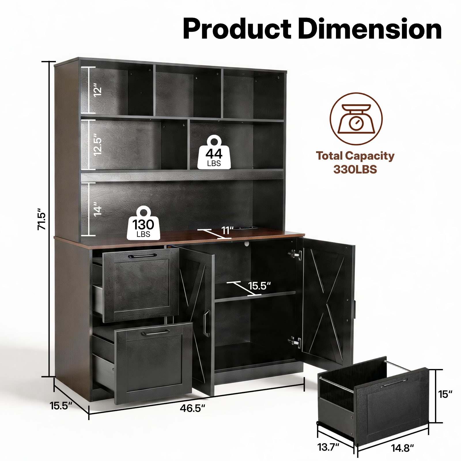 Two-Drawer Bookcase, Black