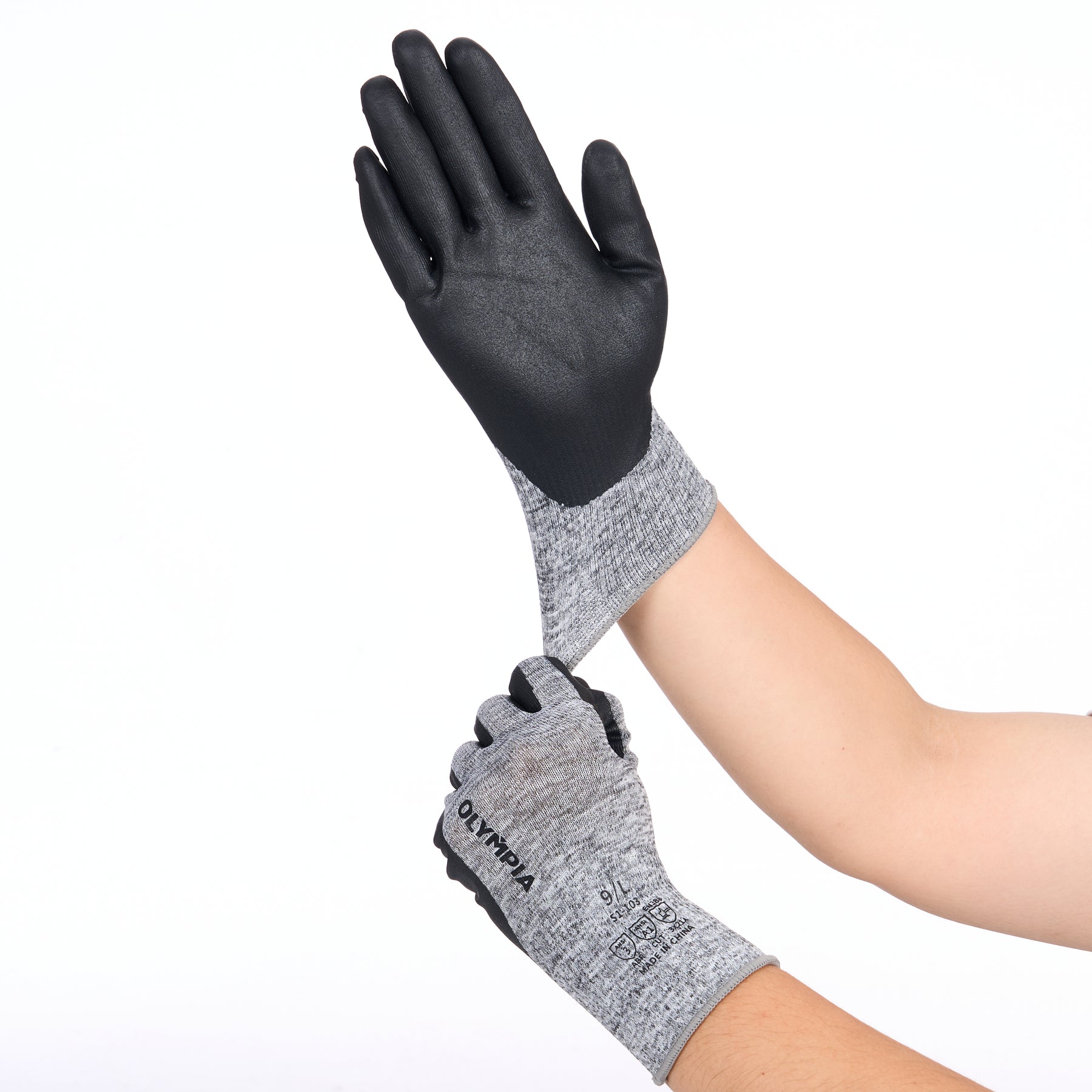 Nitrile Dipped Knit Gloves, L/9, Foam, Gray/Black, 12 Pairs