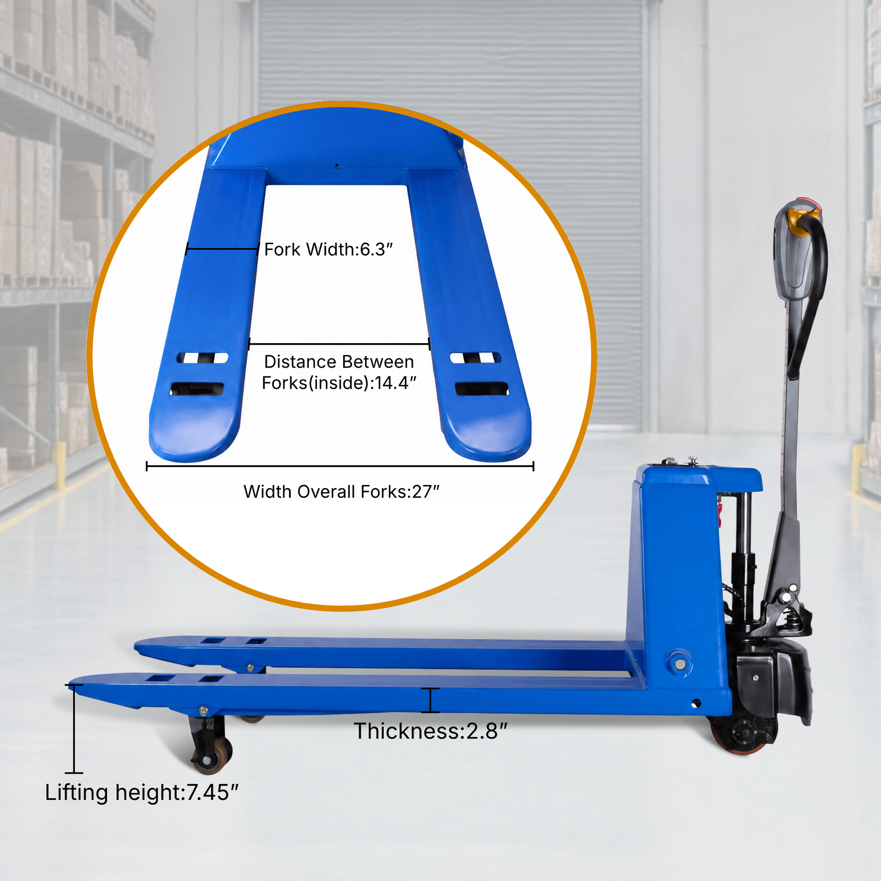 Standard Electric Pallet Jack, 48" x 27", 3300lb Capacity, Blue