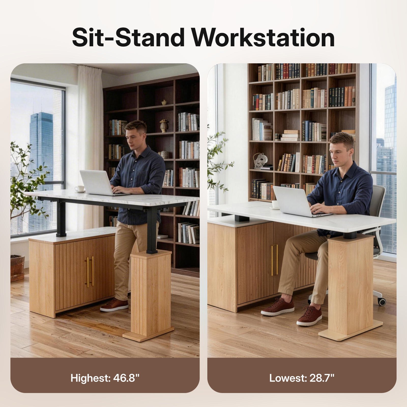 Height-adjustable Desk, Natural Wood Color