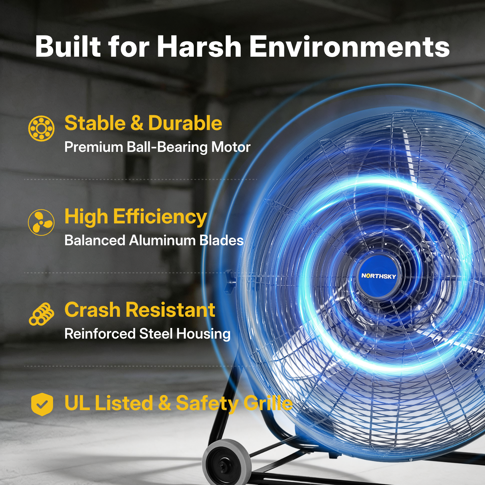 24 in Workstation Floor Fan, 4,950 CFM, 3 Speeds, 1/4 HP