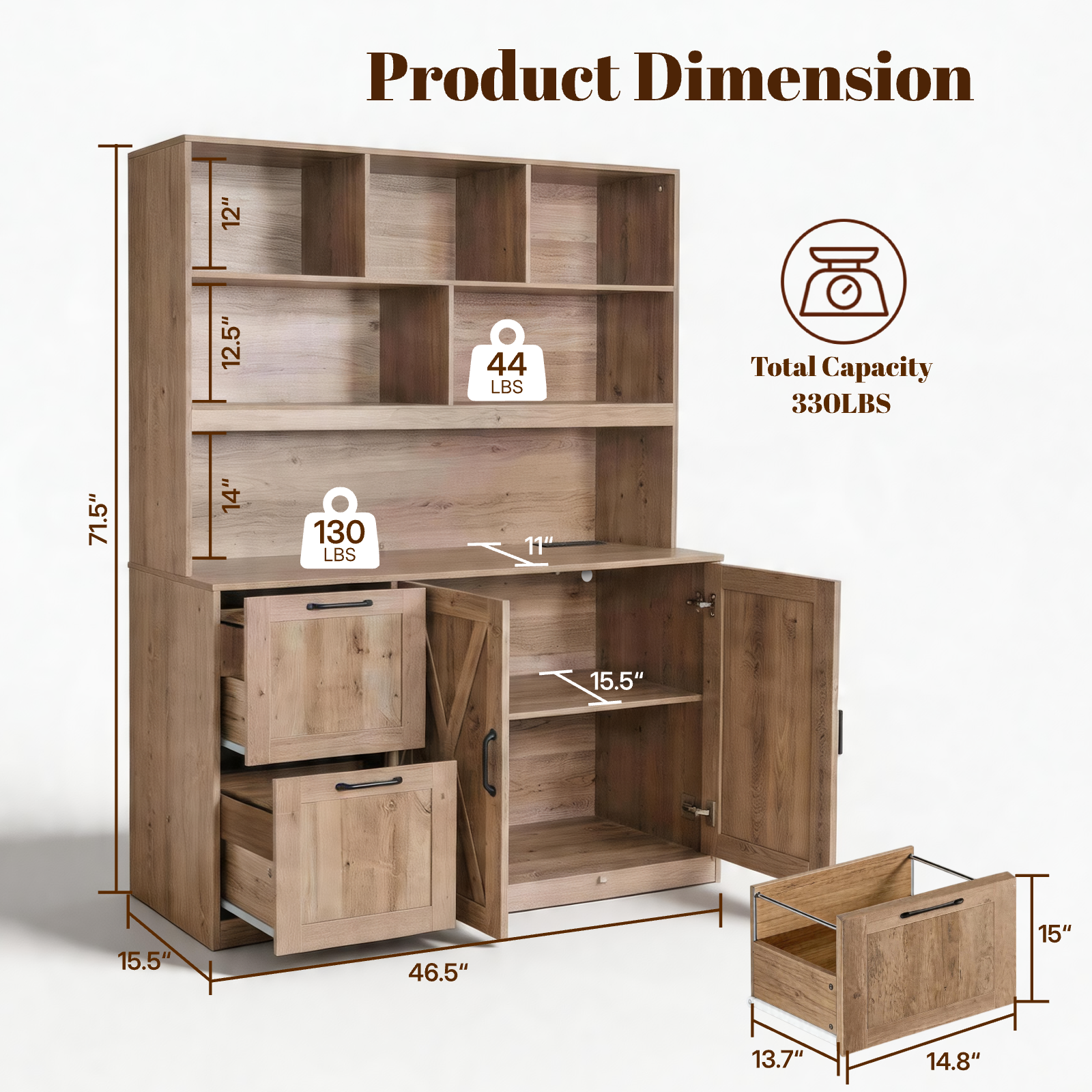 Two-Drawer Bookcase, Ivory