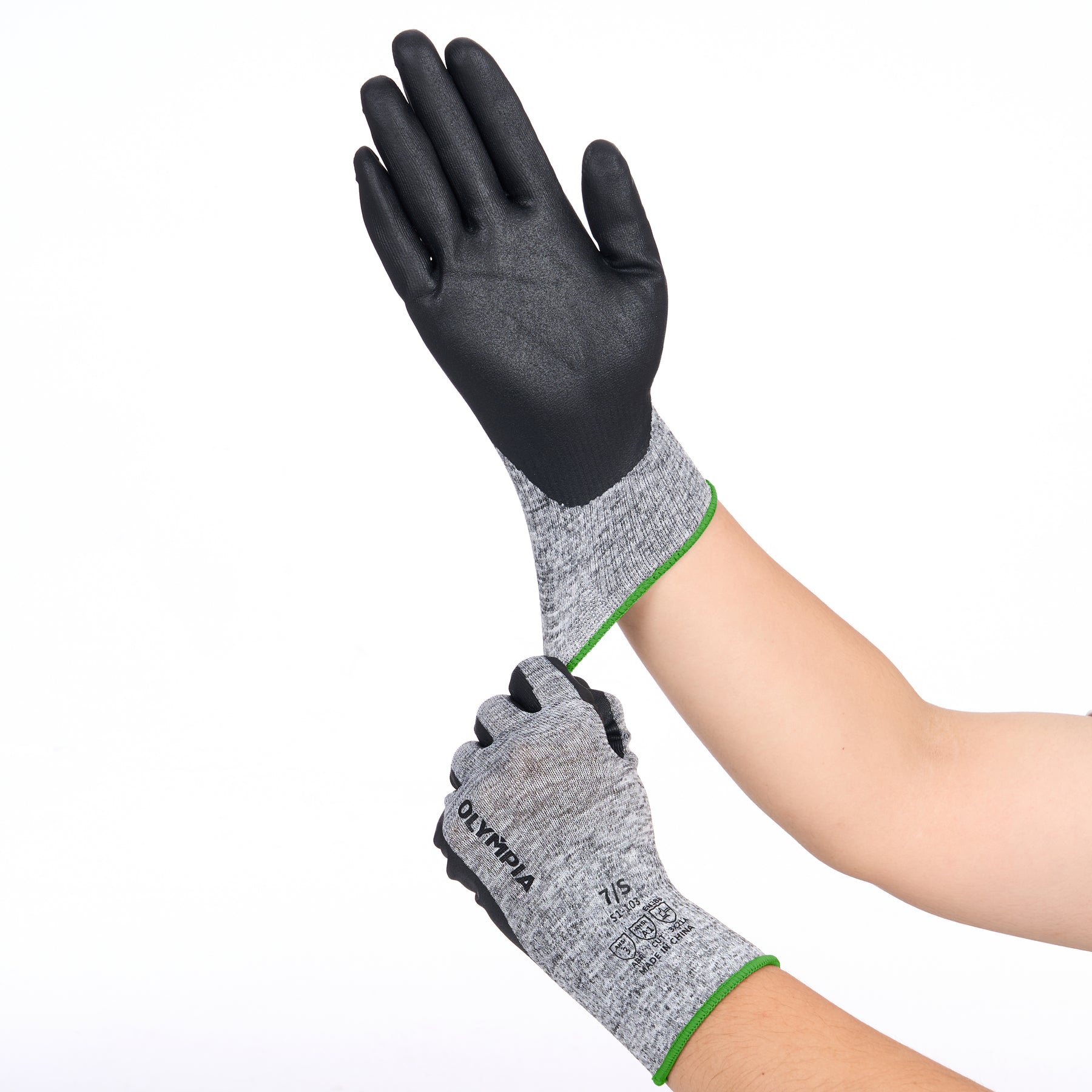 Nitrile Dipped Knit Gloves, S/7, Foam, Gray/Black, 12 Pairs