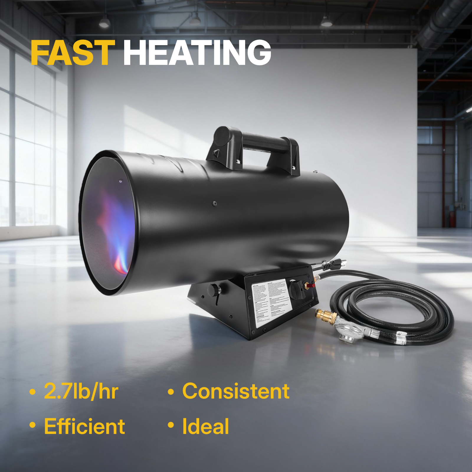 60,000 BTU Portable Forced Air Propane Heater - 10 ft Hose & Regulator Included, Adjustable Torpedo Heater for Garage, Construction Sites, Jobsite, Patio