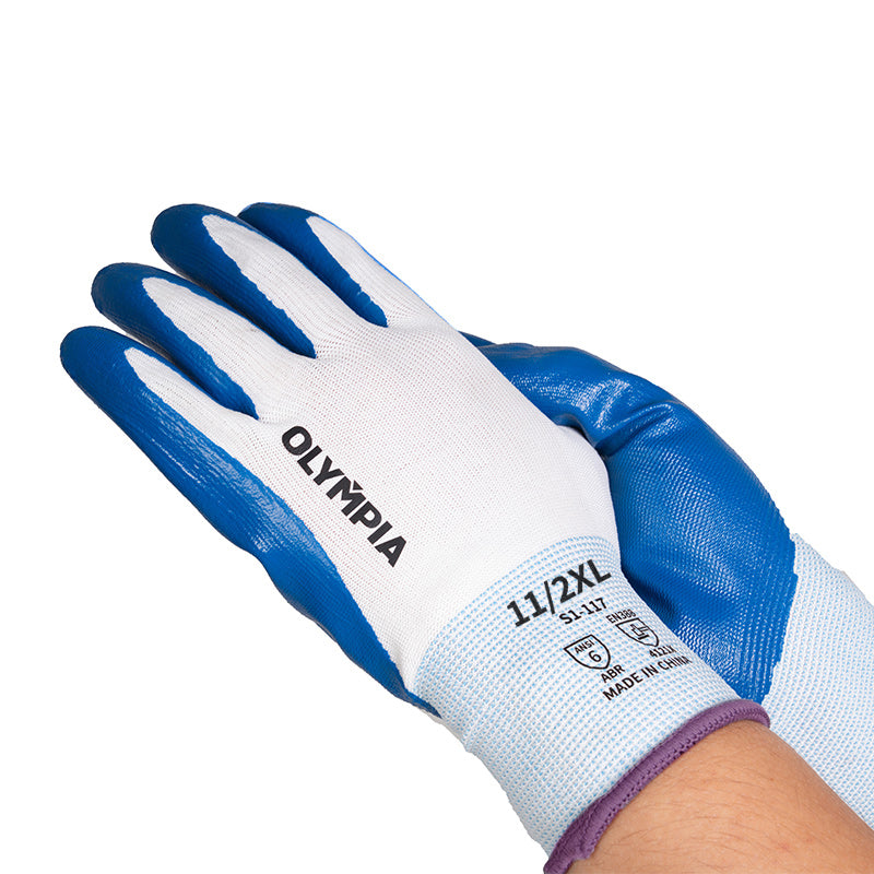 Nitrile Dipped Knit Gloves, XXL/11, Smooth, White/Blue, 12 Pairs