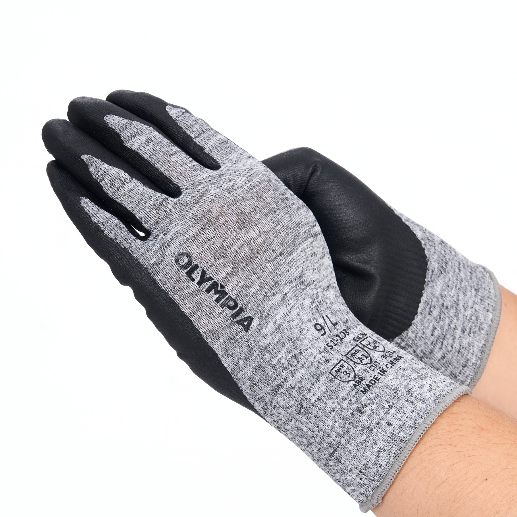 Nitrile Dipped Knit Gloves, L/9, Foam, Gray/Black, 12 Pairs