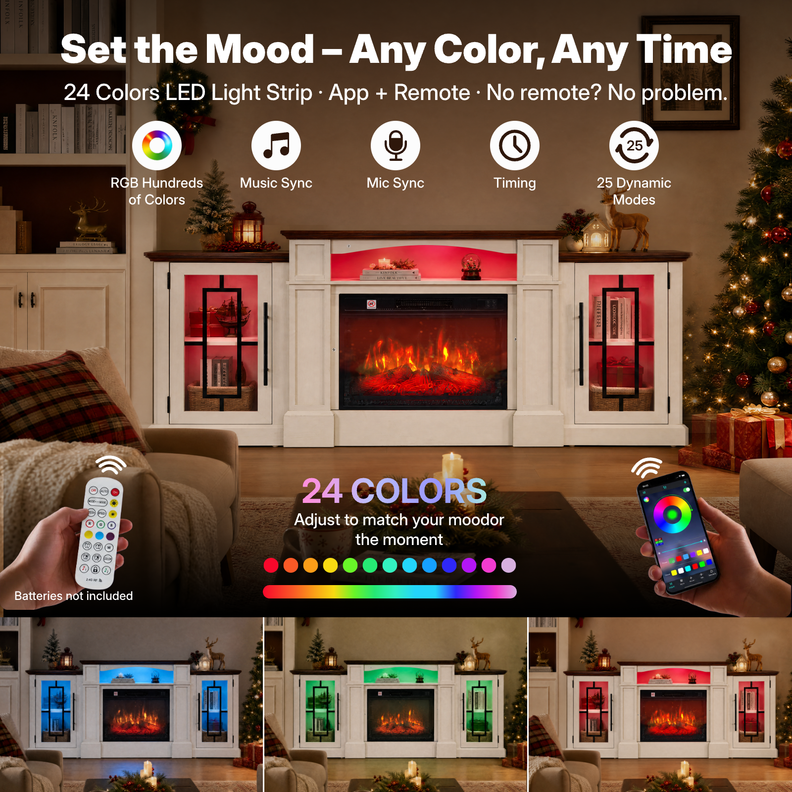 72" Fireplace TV Stand Up to 80" TVs, 42" Modern Electric Fireplace with Mantel, Farmhouse Entertainment Center with Concealed 3 Drawers for Living Room, Adjustable Brightness & Low Noise