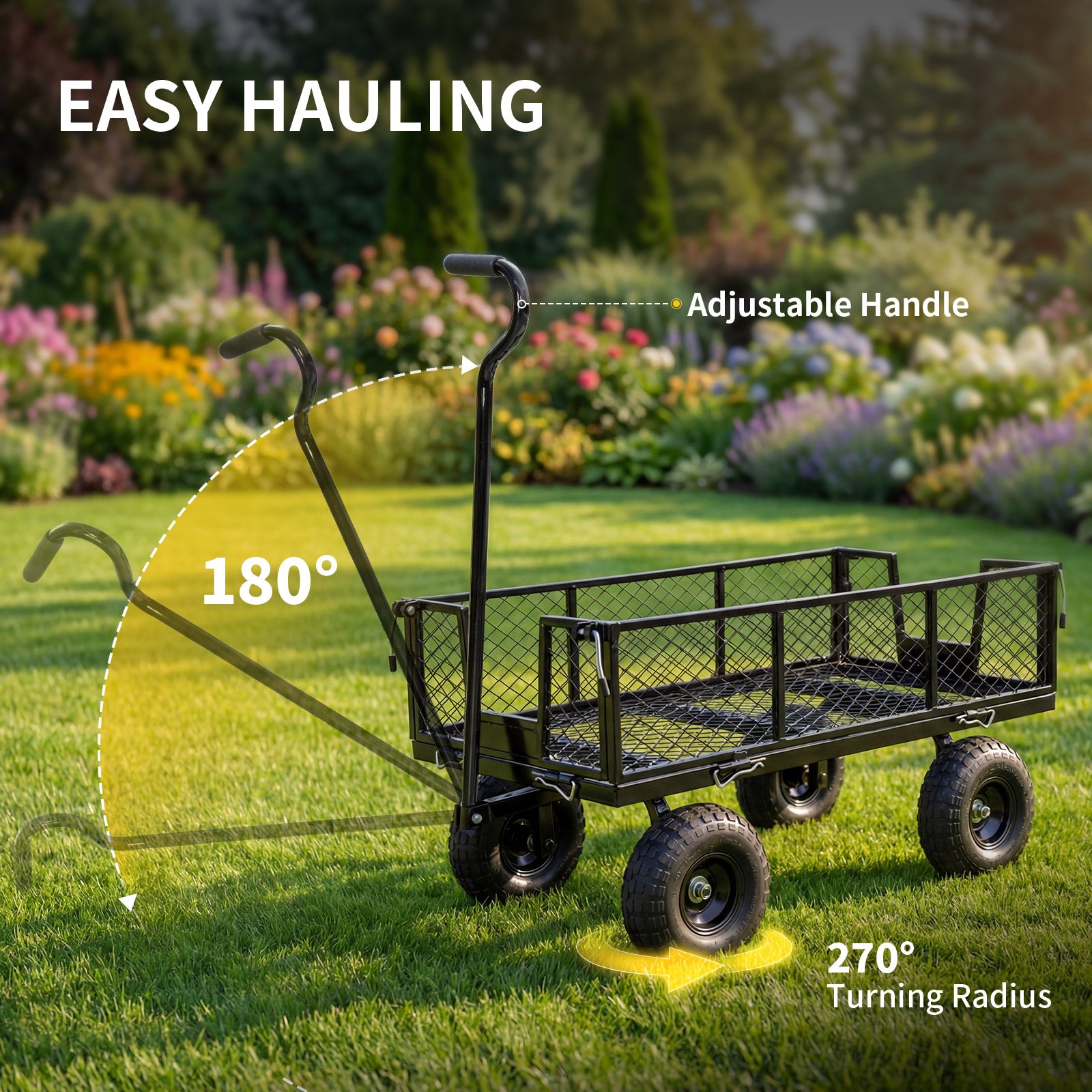 Heavy Duty Mesh Steel Garden Cart, 800lbs Load Capacity, Black