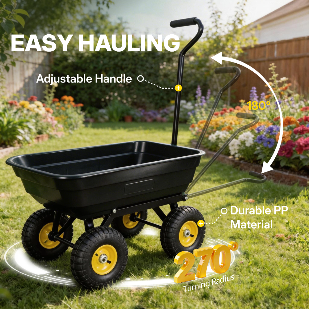 Utility Trailer Dump Cart, 600lbs Load Capacity, Black