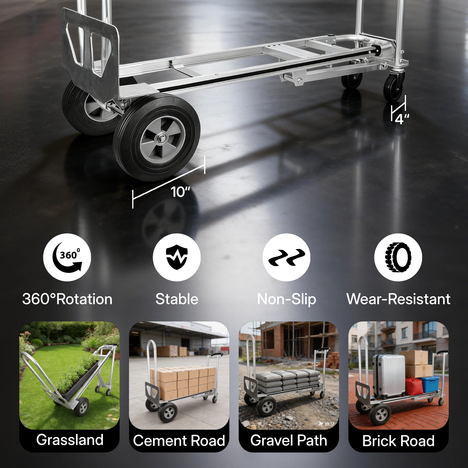 Convertible Hand Truck, 3-in-1, 550/770 lb. Capacity