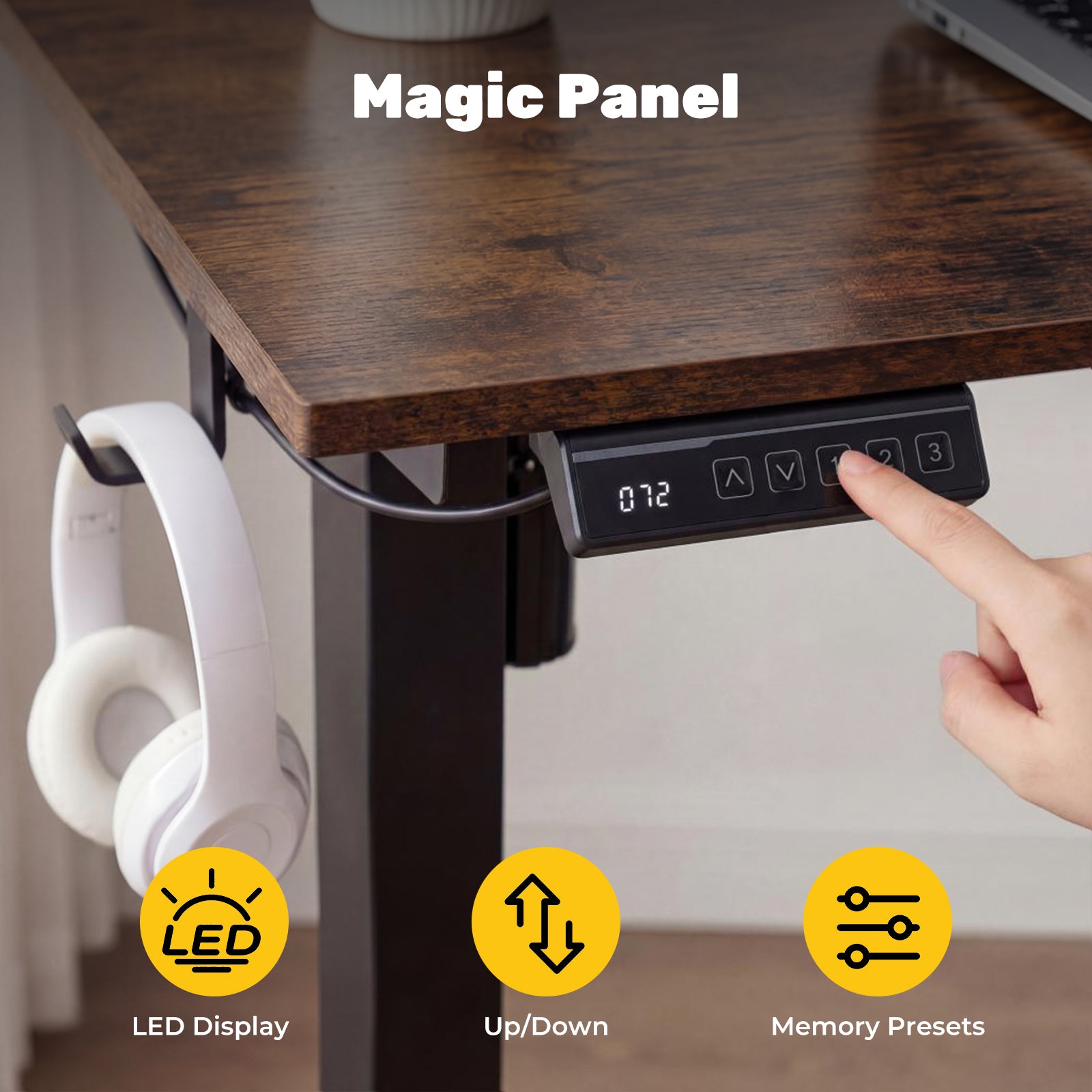 Compact Height-Adjustable Desk, Brown