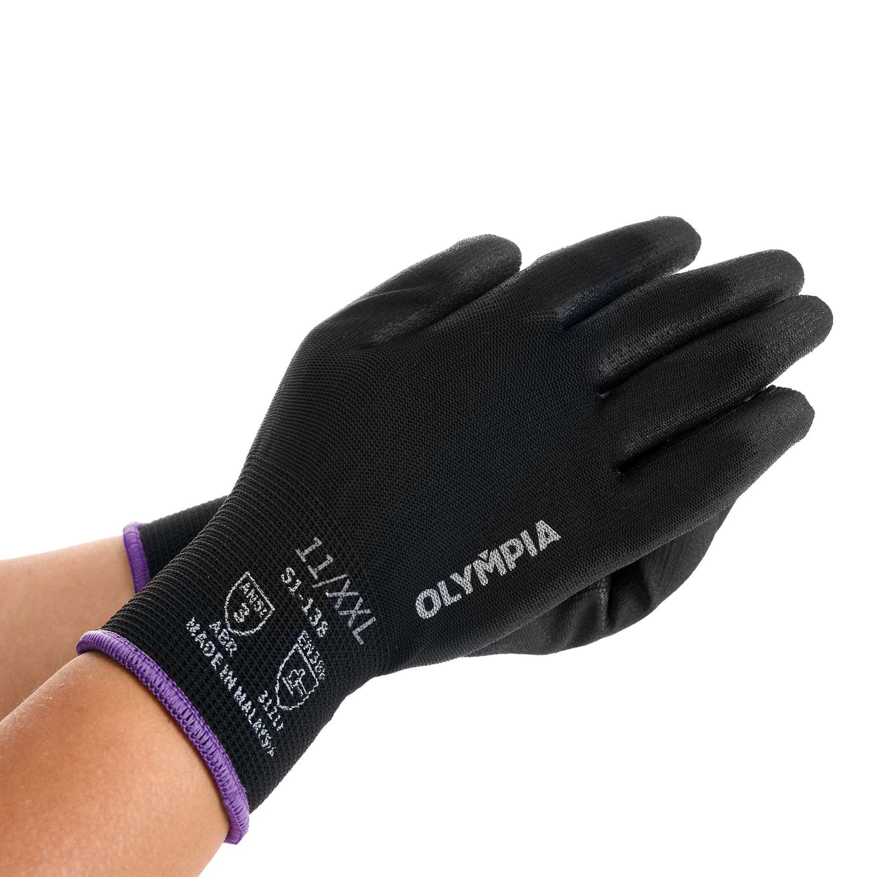 Polyurethane Dipped Knit Gloves, 13ga, XXL/11, Black, 12-Pairs