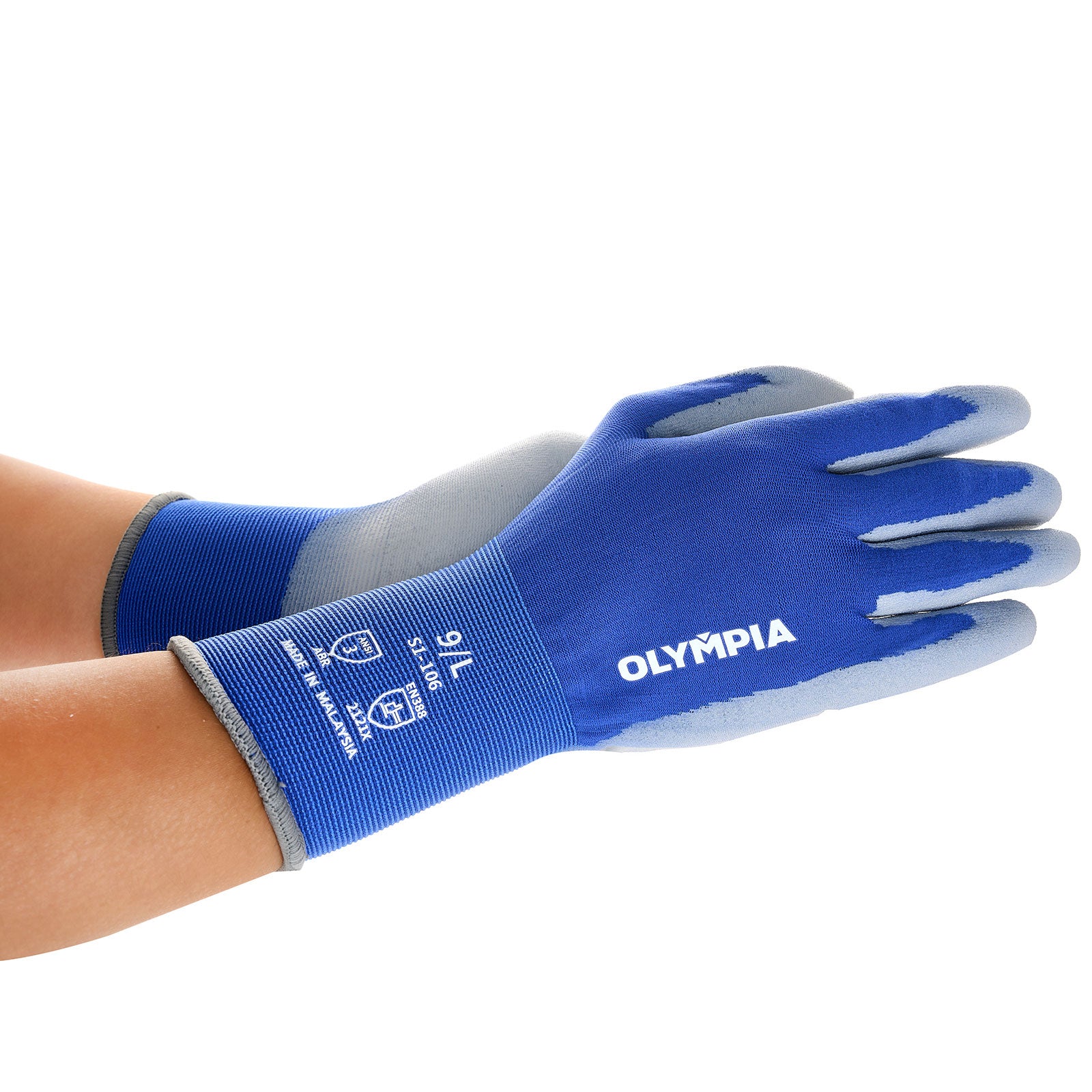 Polyurethane Dipped Knit Gloves, 18ga, L/9, Blue/Gray, 12-Pairs