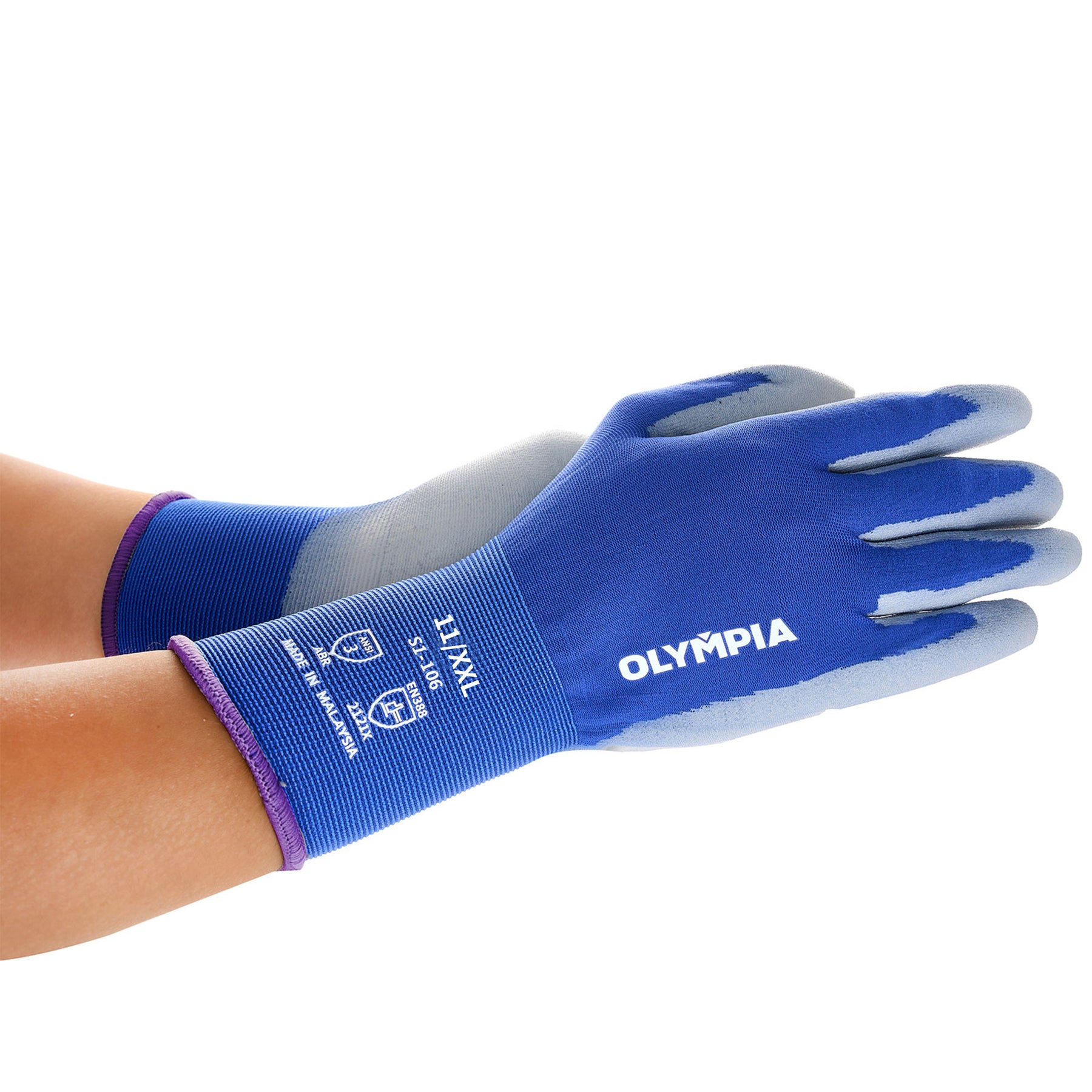 Polyurethane Dipped Knit Gloves, 18ga, XXL/11, Blue/Gray, 12-Pairs