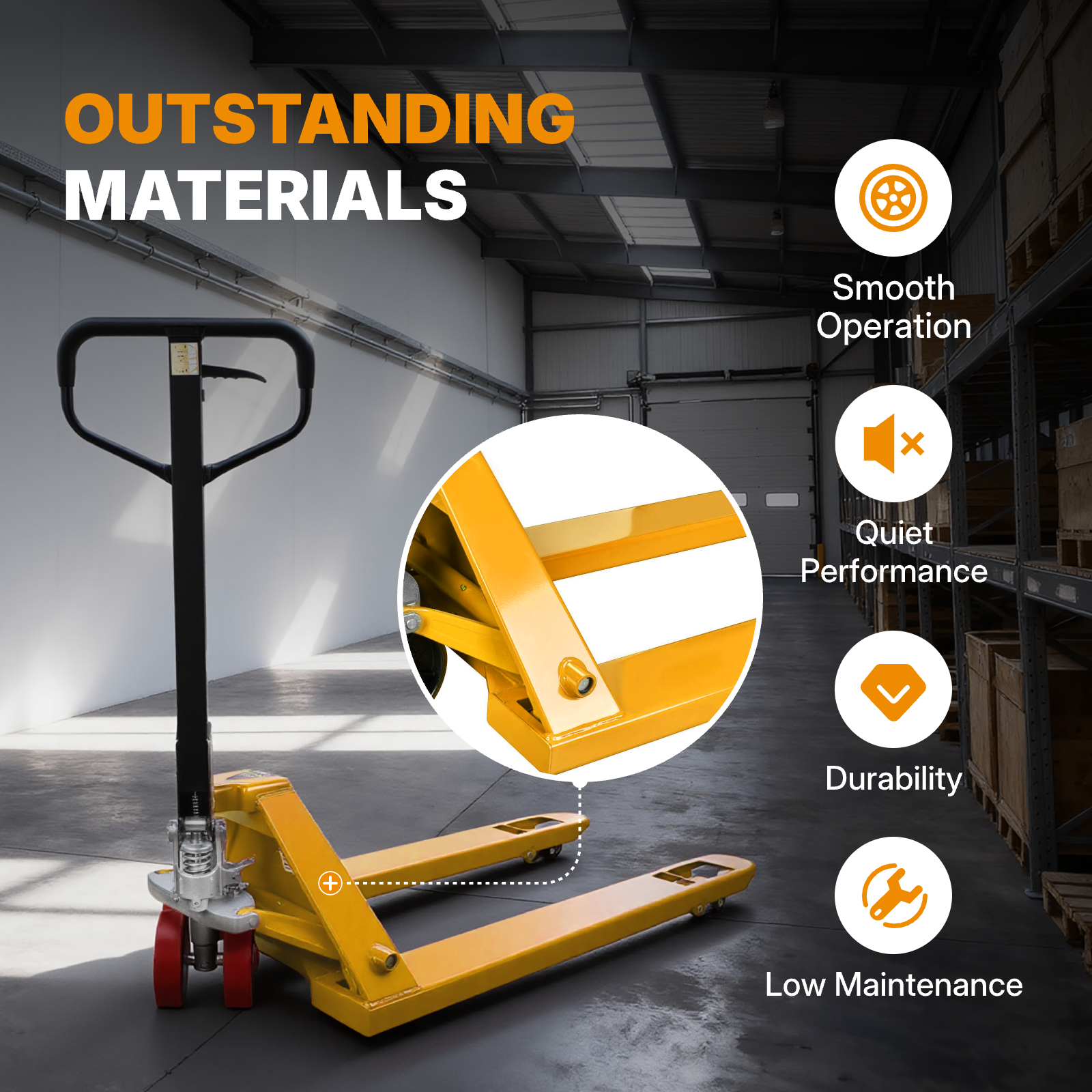 Narrow Manual Pallet Jack, 48" x 21", 5500lb Capacity, Yellow