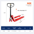 Narrow Manual Pallet Jack, 48" x 21", 5500lb Capacity, Red