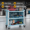Dual-Handle Enclosed Utility Service Cart, 3 Shelves, 440 lb. Capacity, Grey
