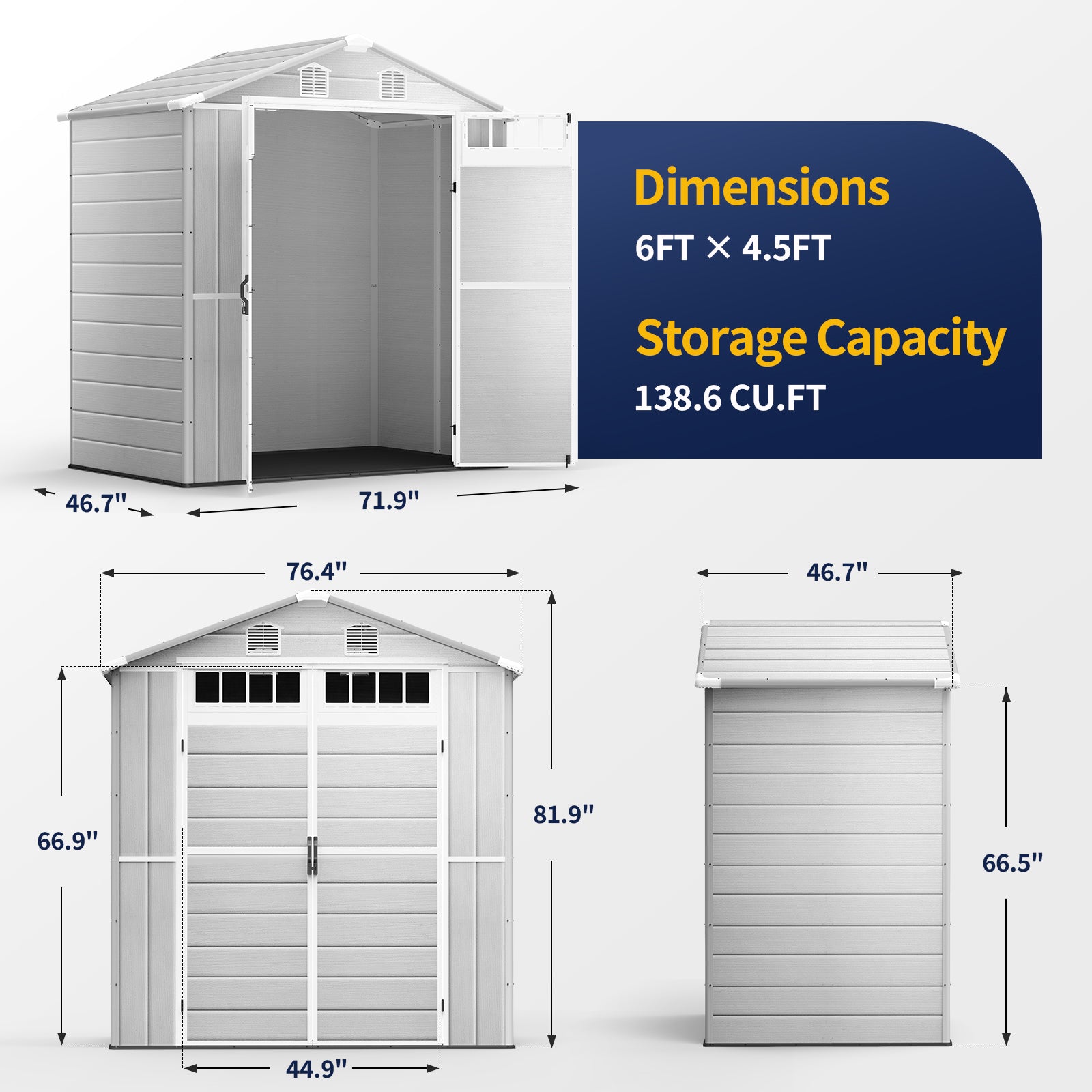 NORTHSKY Outdoor Storage Shed, 6 x 4.5 FT Plastic Storage Shed with Floor