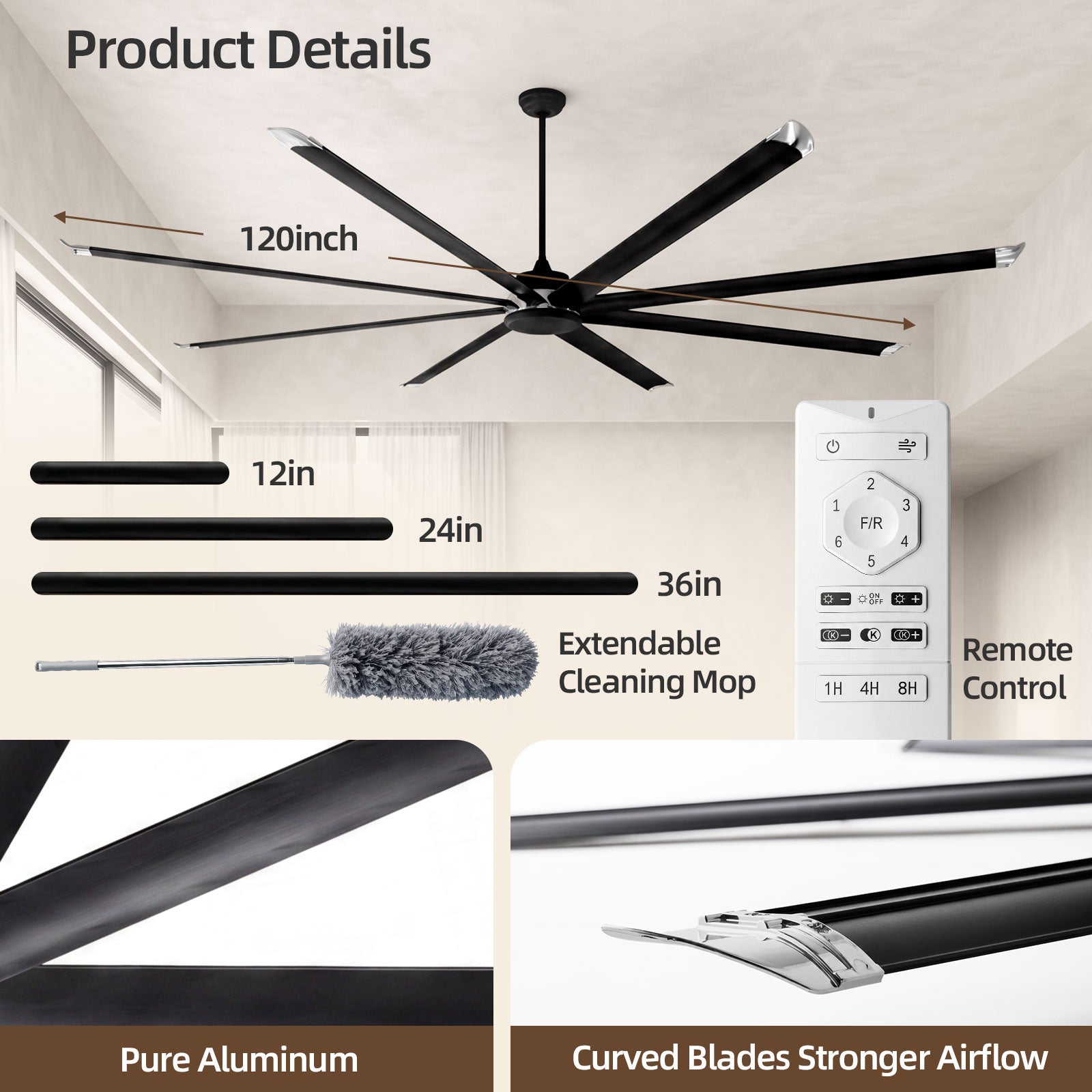 120" Ceiling Fan without Light