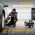 60,000 BTU Portable Forced Air Propane Heater - 10 ft Hose & Regulator Included, Adjustable Torpedo Heater for Garage, Construction Sites, Jobsite, Patio