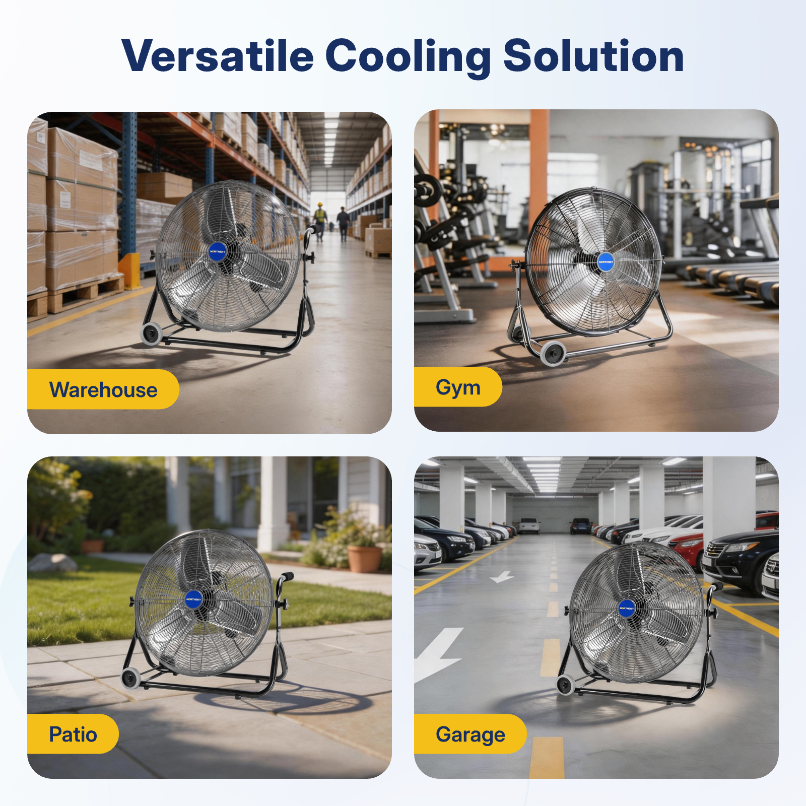 24 in Workstation Floor Fan, 4,950 CFM, 3 Speeds, 1/4 HP