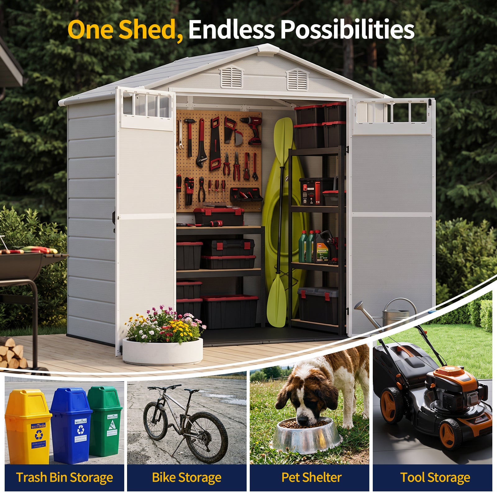NORTHSKY Outdoor Storage Shed, 6 x 4.5 FT Plastic Storage Shed with Floor
