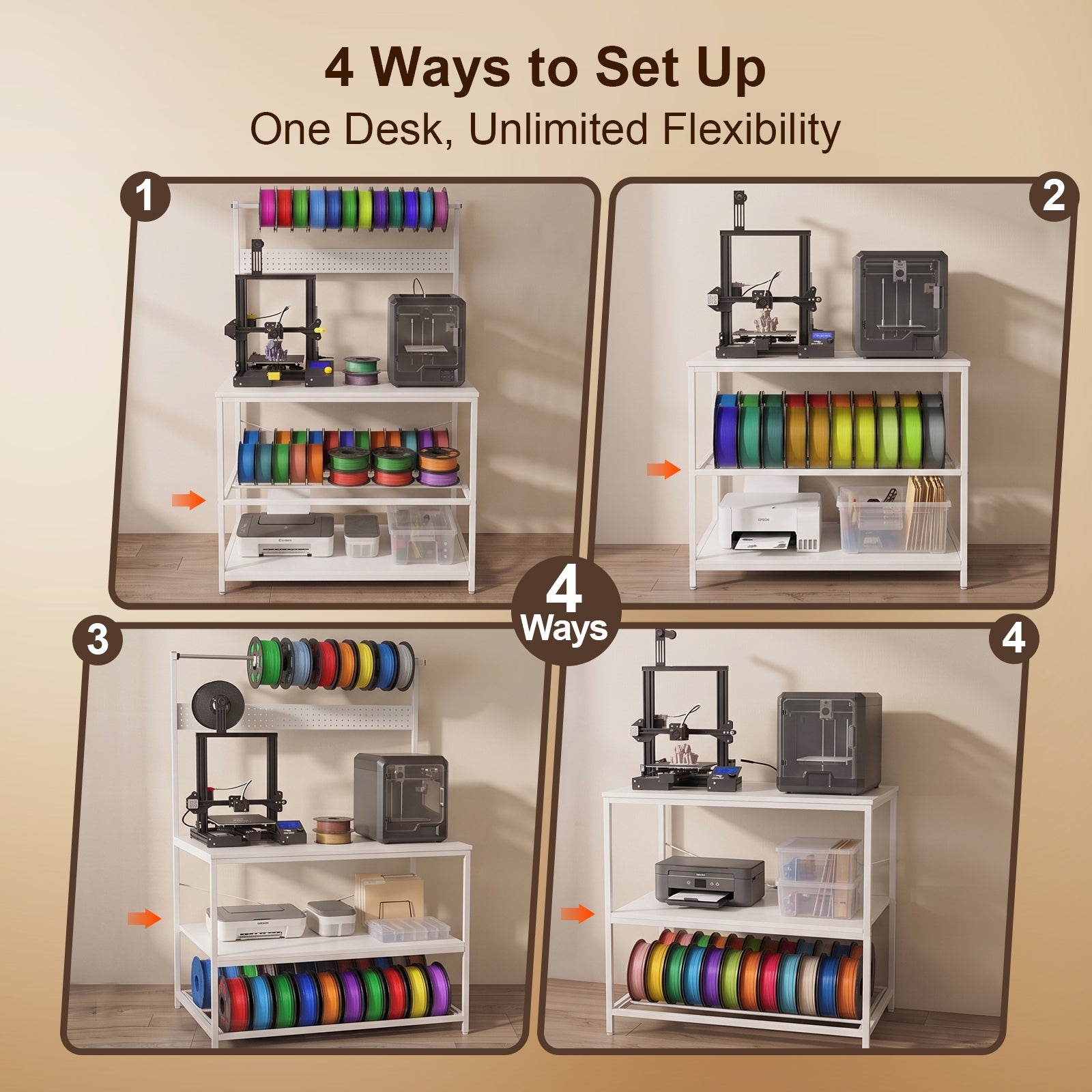 NORTHSKY 3D Printer Stand with Filament Storage – Tall 60" Heavy Duty Metal 3D Printer Table Desk with Power Strip & Pegboard Panel, Enforced X-Bracket Stability for Workshop, Studio, Office, White