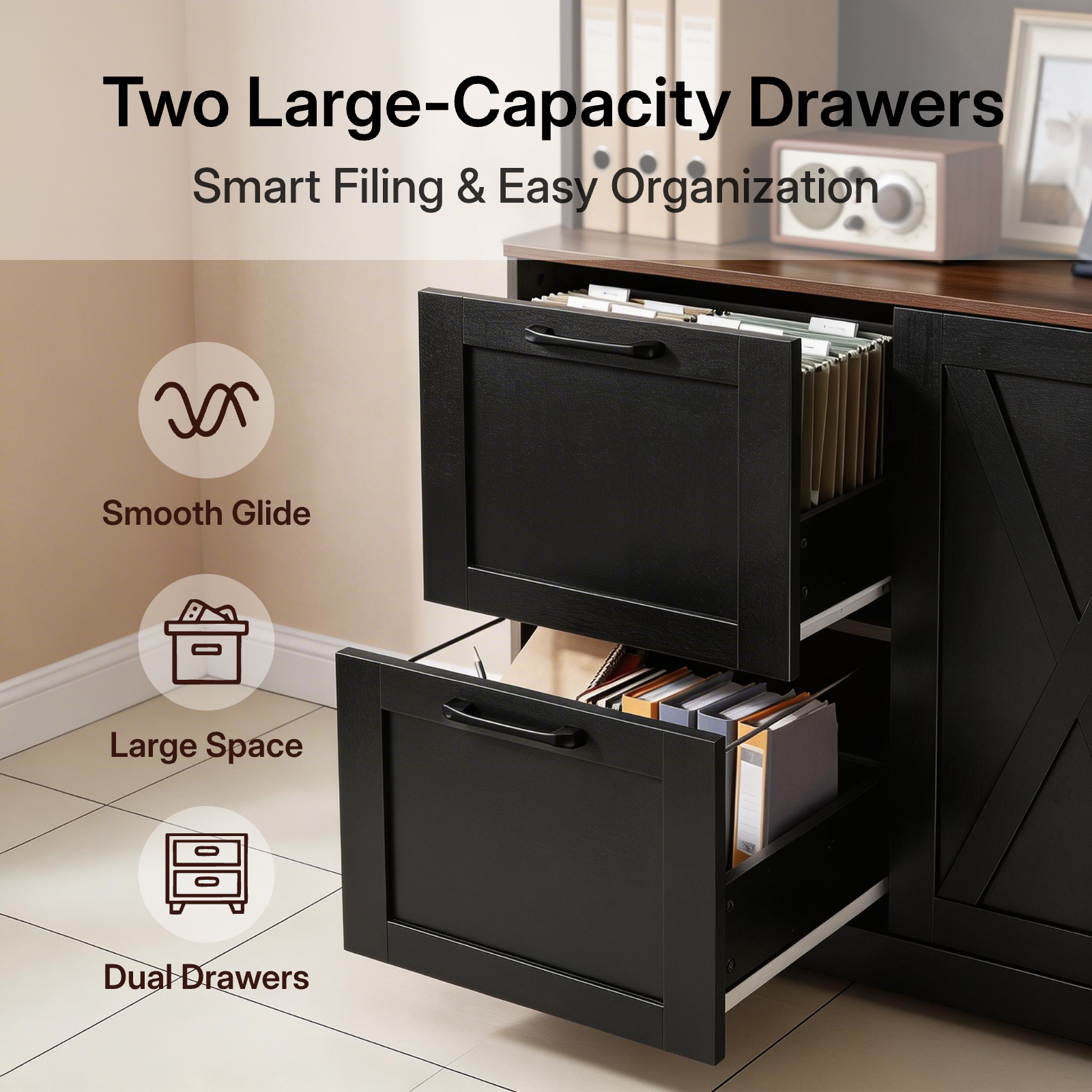 Two-Drawer Bookcase, Black