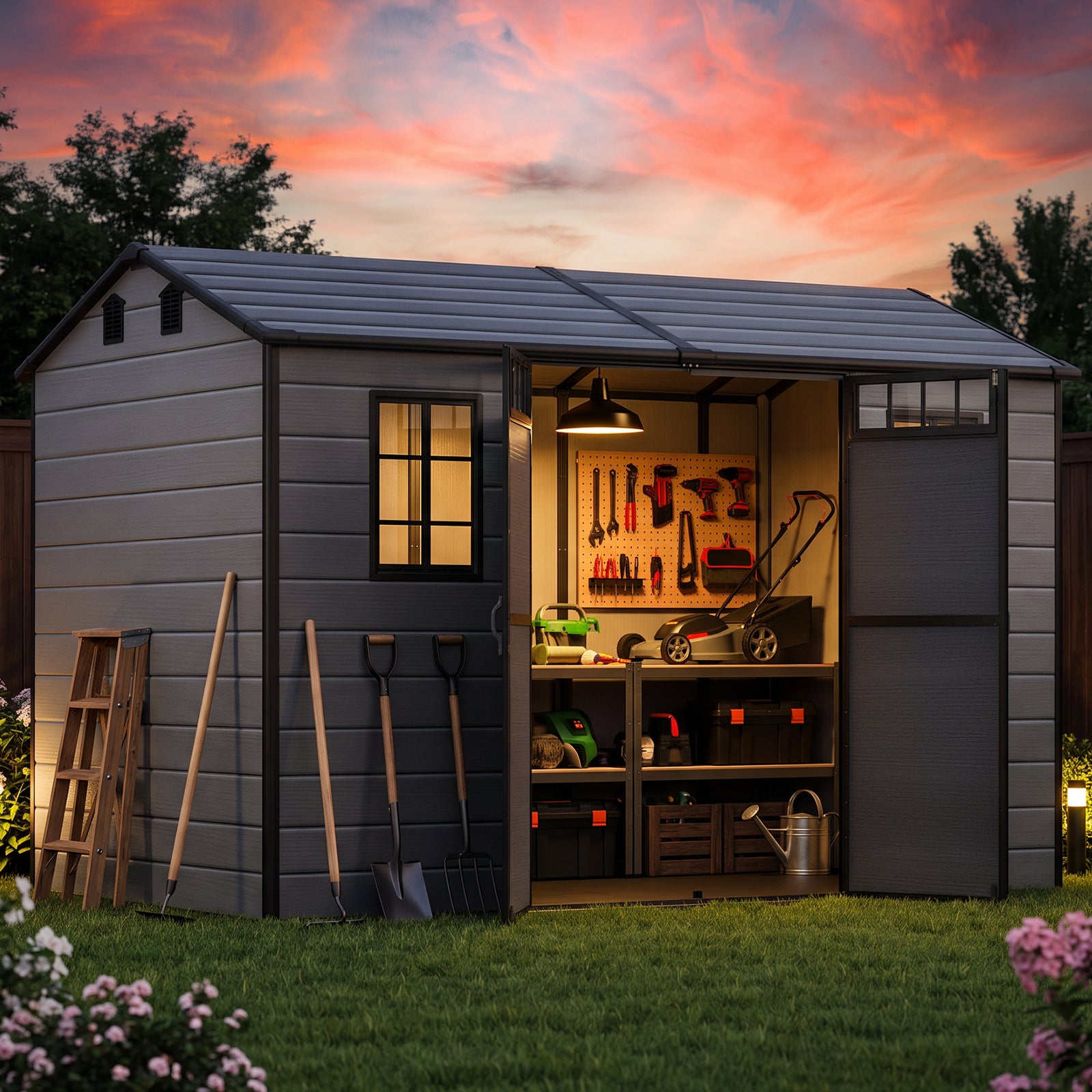 NORTHSKY 10x6 FT Shed with Floor, Large Resin Storage Shed with Windows