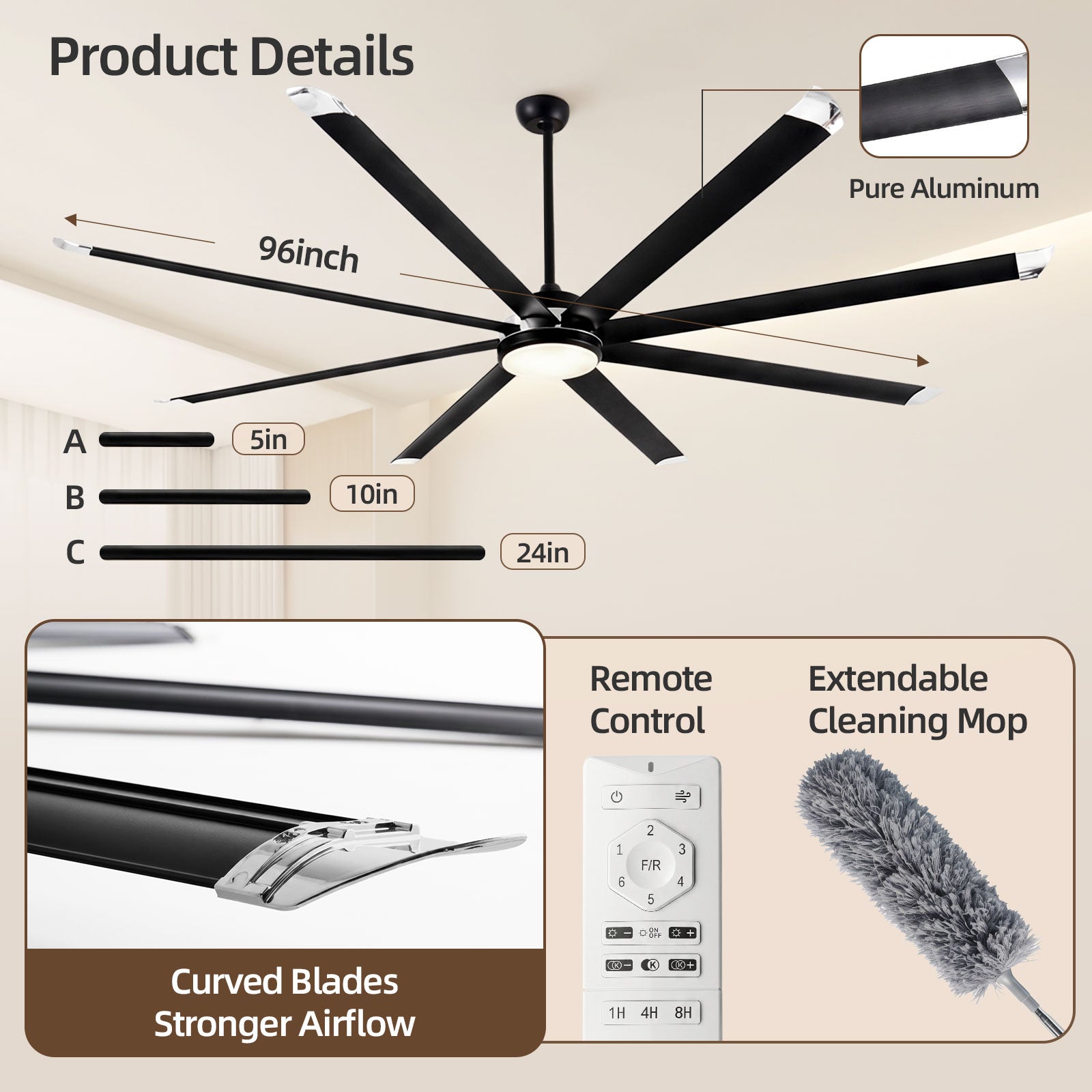 95" Ceiling Fan with Light