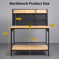 Workbench, 48" x 24", 1350 Lbs Capacity with Pegboard & Lighting