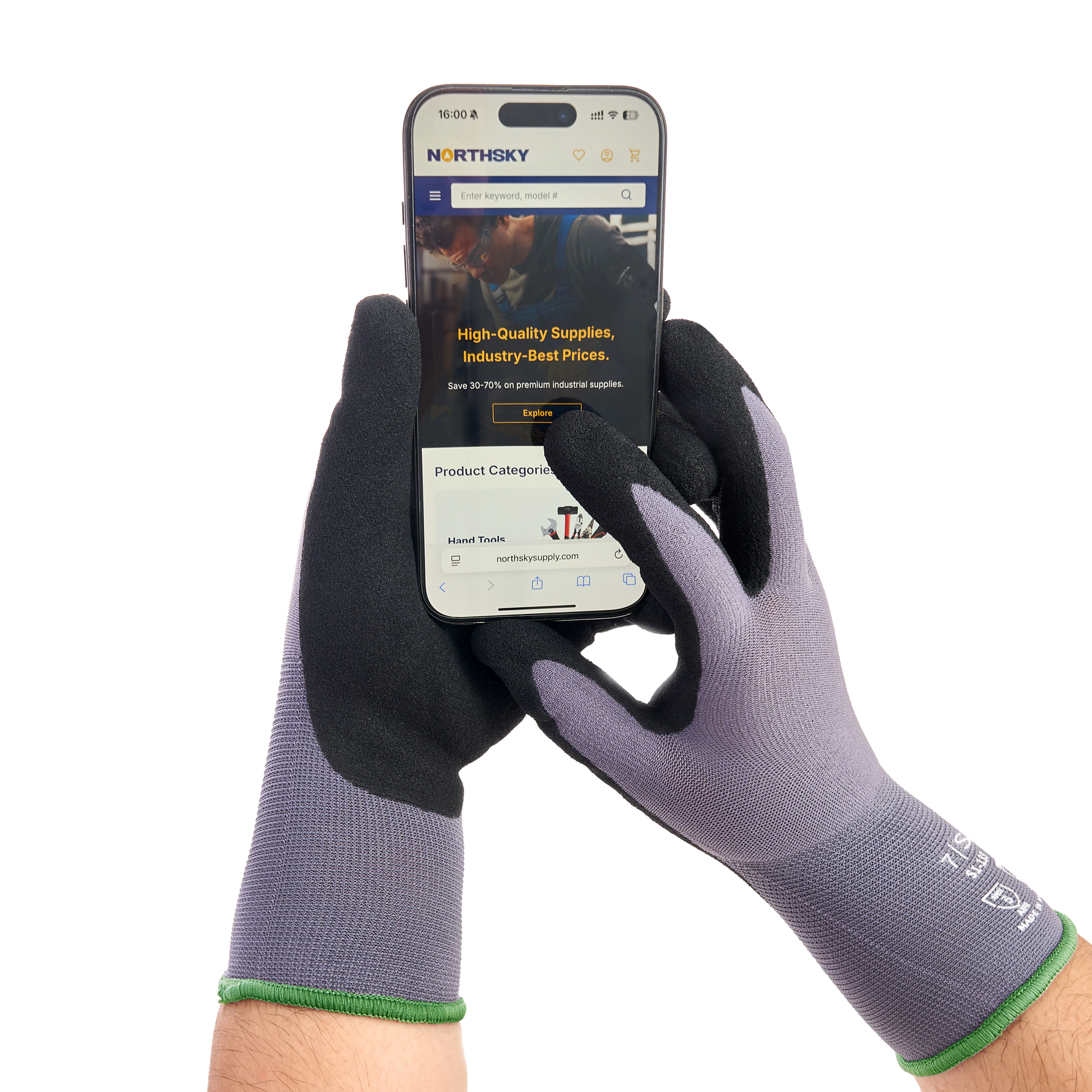 Sandy Nitrile Dipped Knit Gloves, S/7, Gray / Black, 12 Pairs