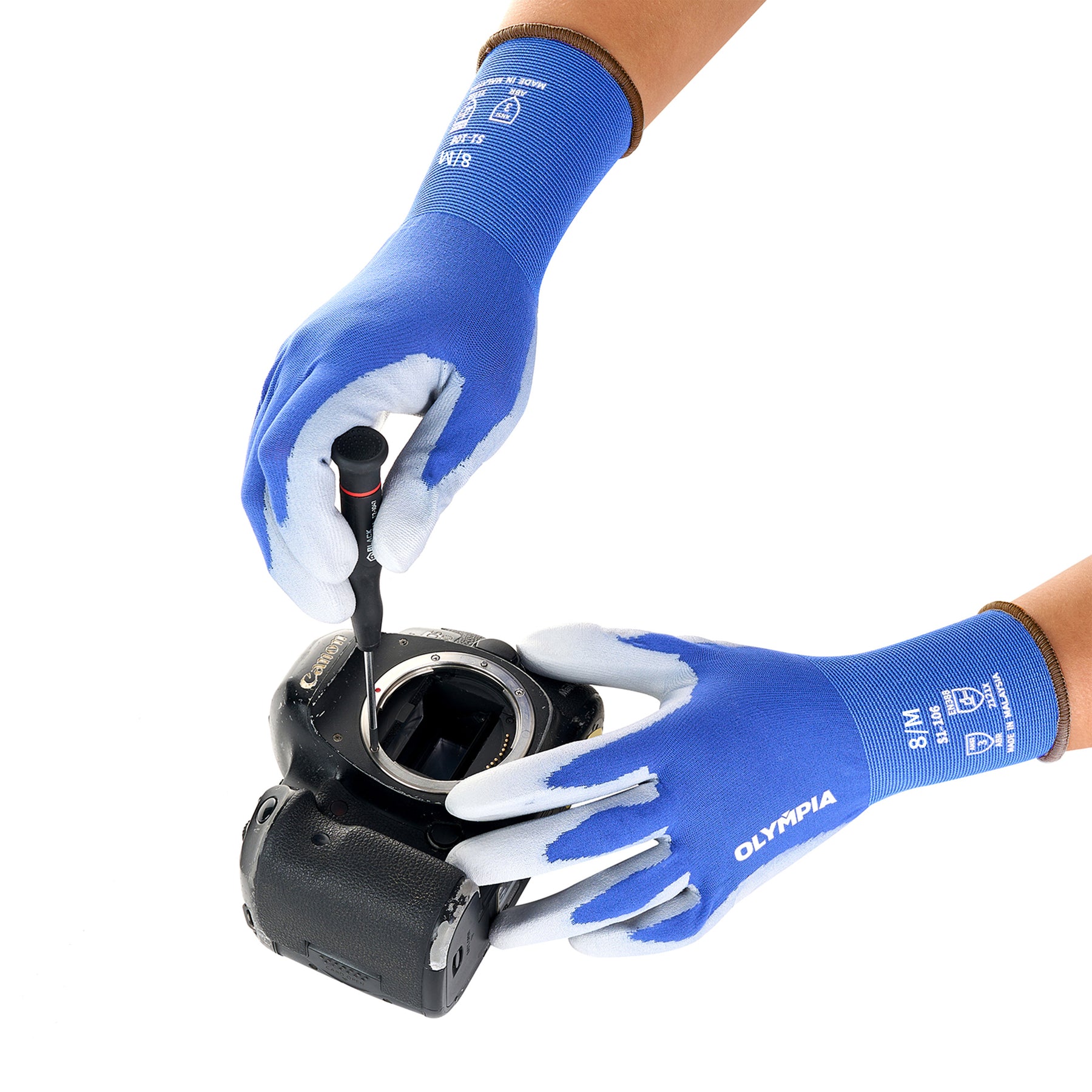 Polyurethane Dipped Knit Gloves, 18ga, M/8, Blue/Gray, 12-Pairs