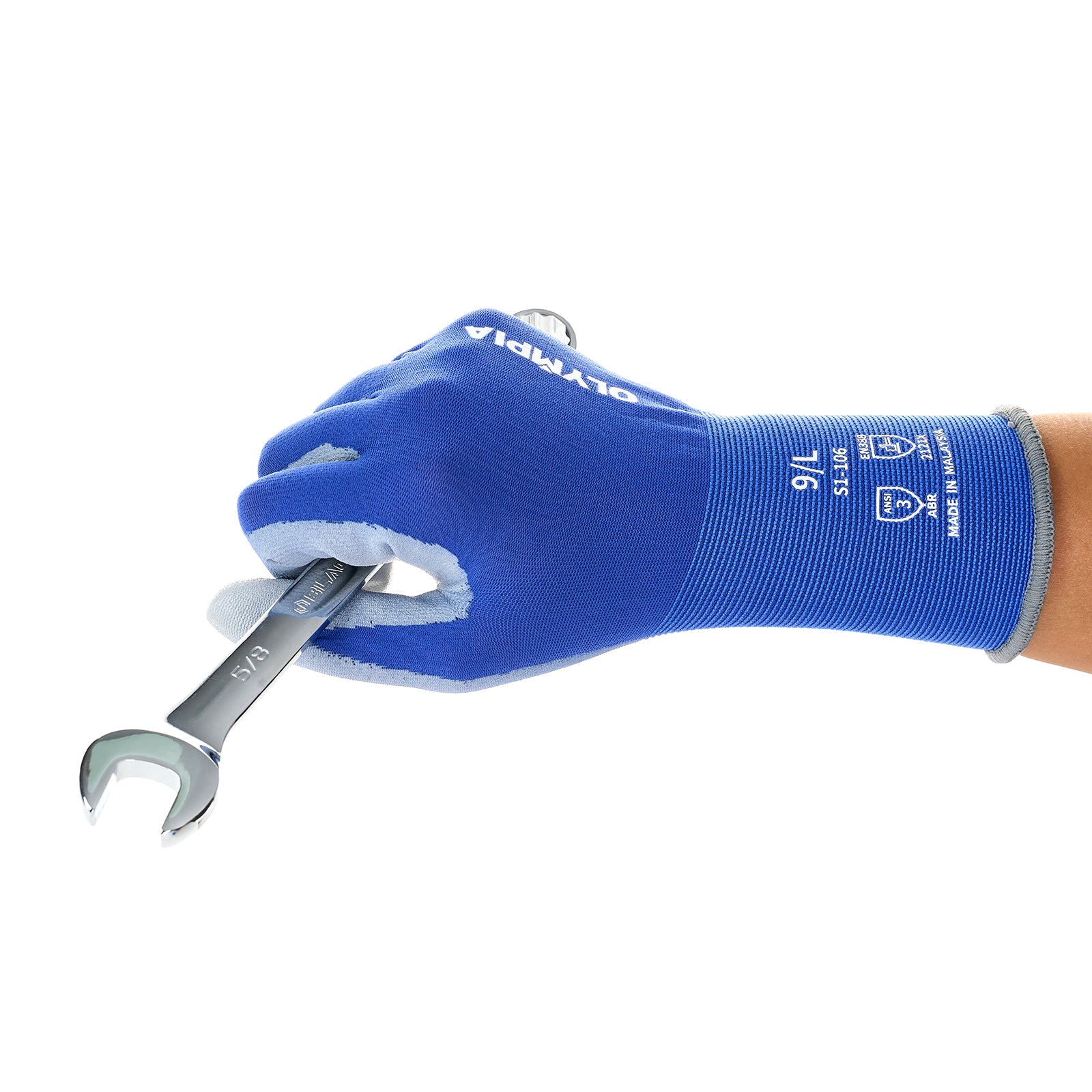 Polyurethane Dipped Knit Gloves, 18ga, L/9, Blue/Gray, 12-Pairs