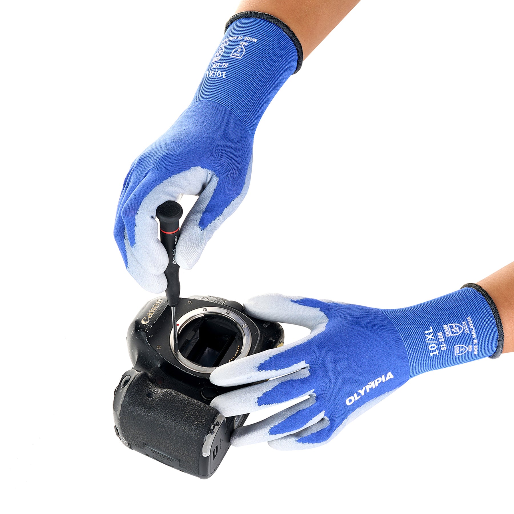 Polyurethane Dipped Knit Gloves, 18ga, XL/10, Blue/Gray, 12-Pairs