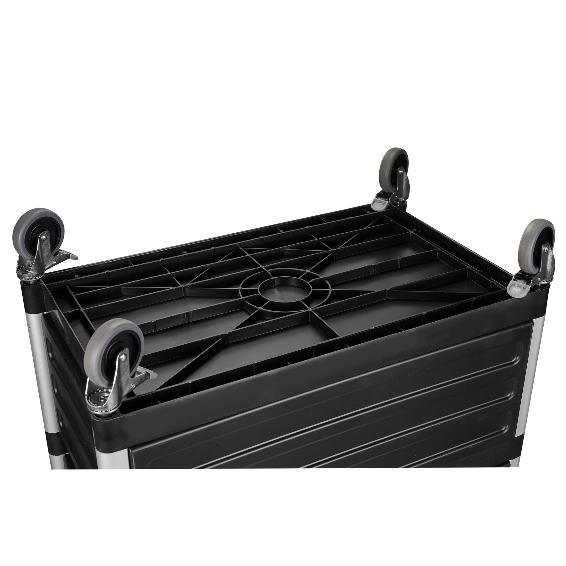 Dual-Handle Enclosed Utility Service Cart, 3 Shelves, 440 lb. Capacity, Black