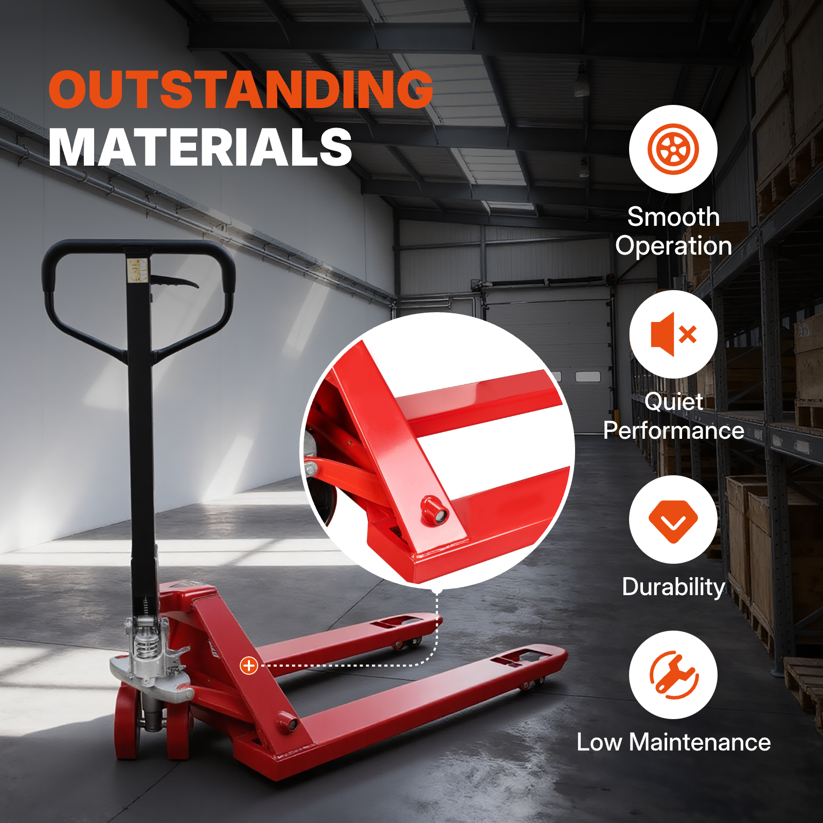 Narrow Manual Pallet Jack, 48" x 21", 5500lb Capacity, Red