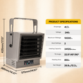 Garage Heater 10000W Electric Fan-forced Heater - Wall/Ceiling Mount, Smart Temperature Control, Overheat Protection, Remote Control & Timer for Workshop, Garage, and Warehouse