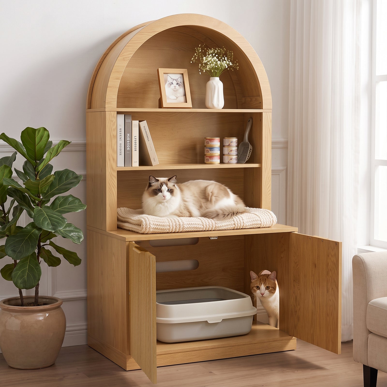 NORTHSKY Cat Litter Box Furniture with Shelves, Fits Most Cat Litter Boxes