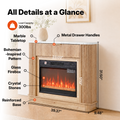 NORTHSKY 39" Electric Fireplace with Mantel, Farmhouse Curved Fluted Fireplace Heater with 23" Insert LED Crystal Flame Effect, Freestanding Wood Electric Fireplace W/Drawer for Living Room Bedroom