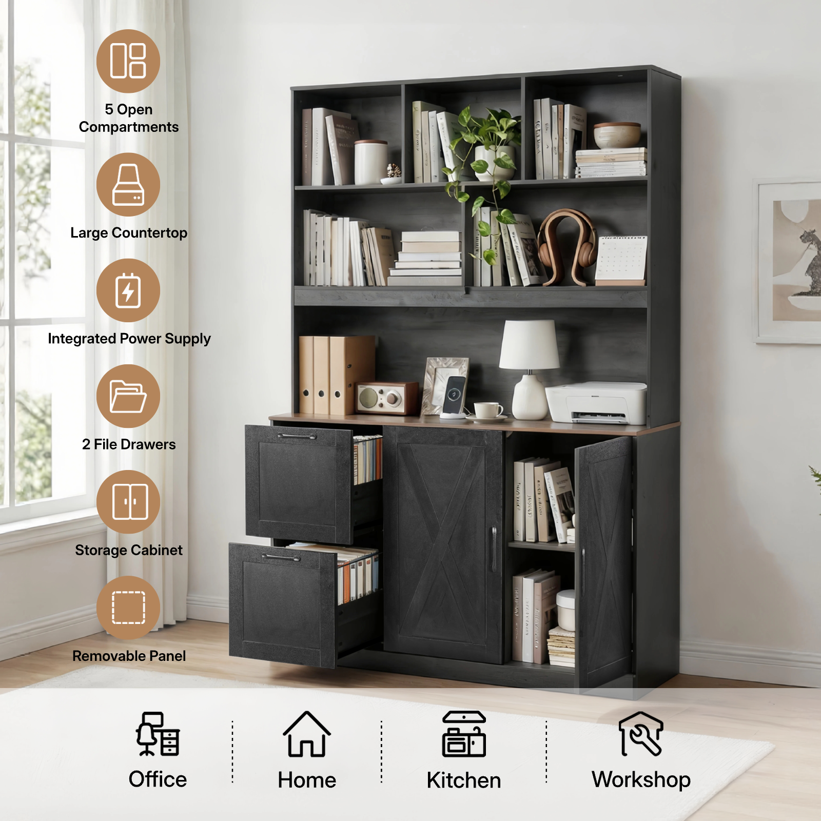 Two-Drawer Bookcase, Black