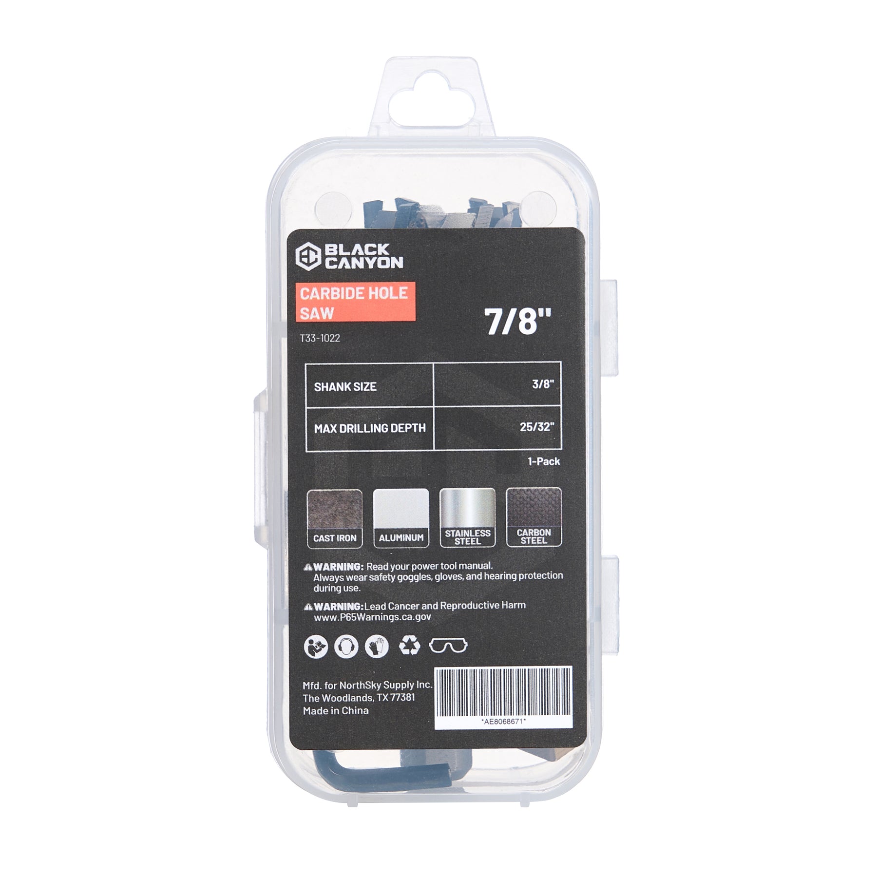 7/8" Carbide Hole Saw, 3-Flat Shank, 1 pc