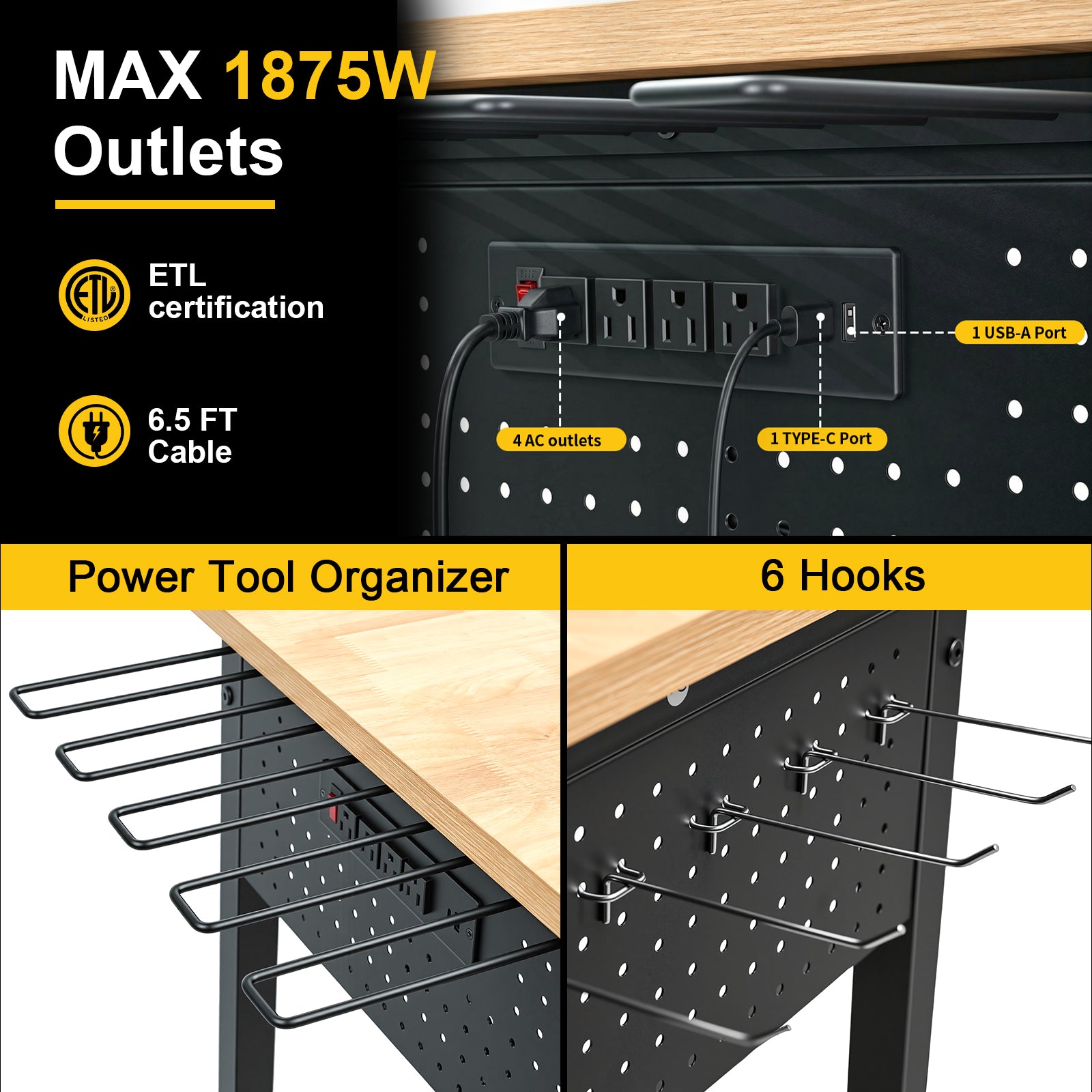Workbench, 60" x 24", Adjustable Height, 2300 Lbs Capacity