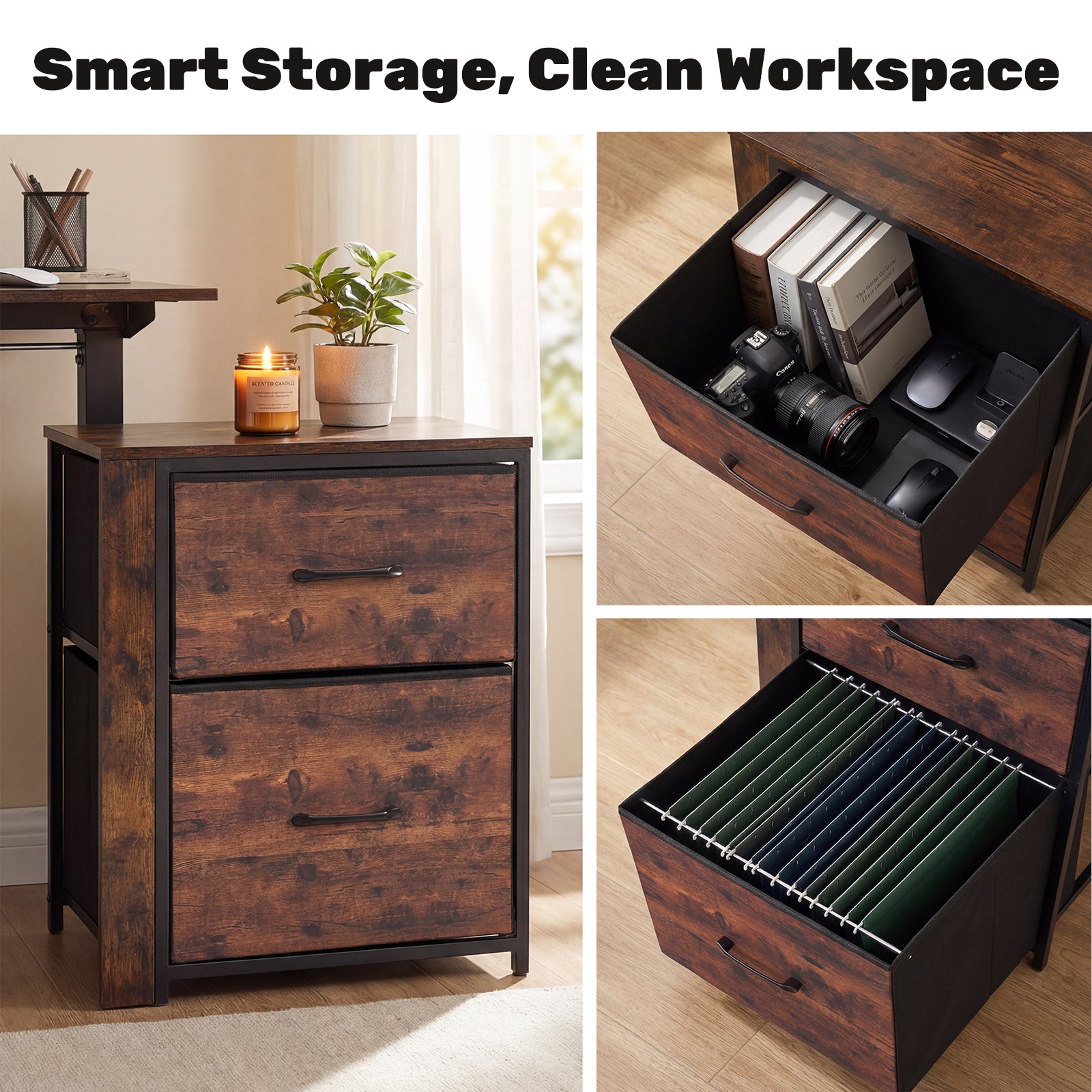 Compact Height-Adjustable Desk, Brown
