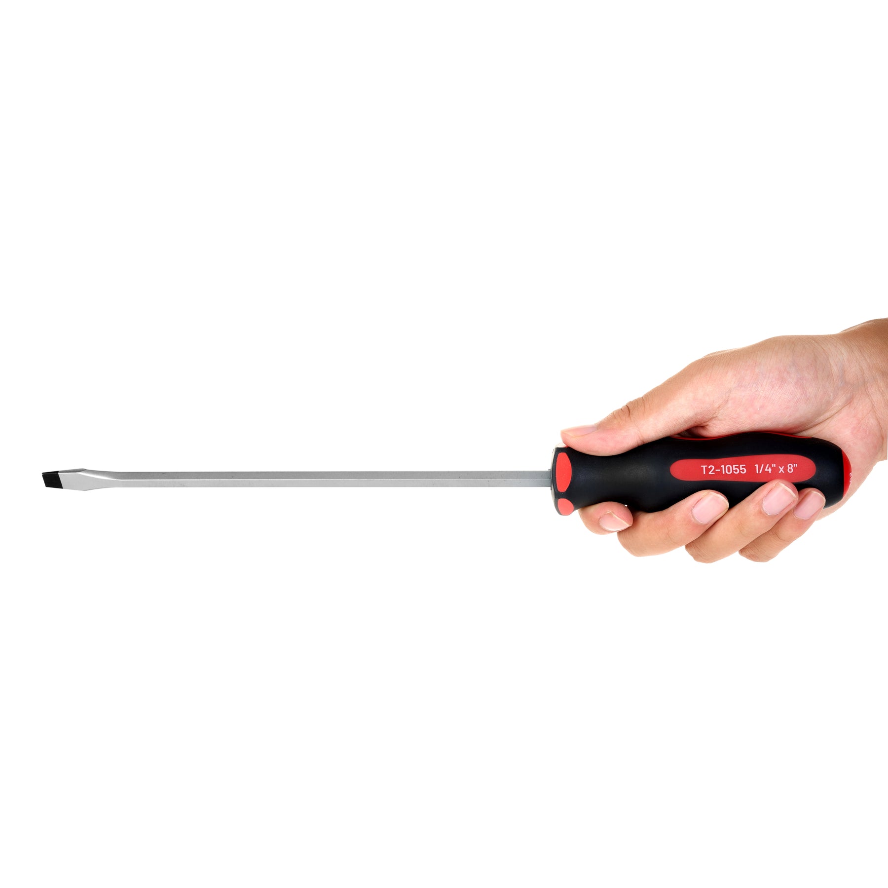 Slotted Extended Length Screwdriver 1/4 in, Soft Grip Ergonomic Handle, 8 in Shank, 12-5/16 in Overall