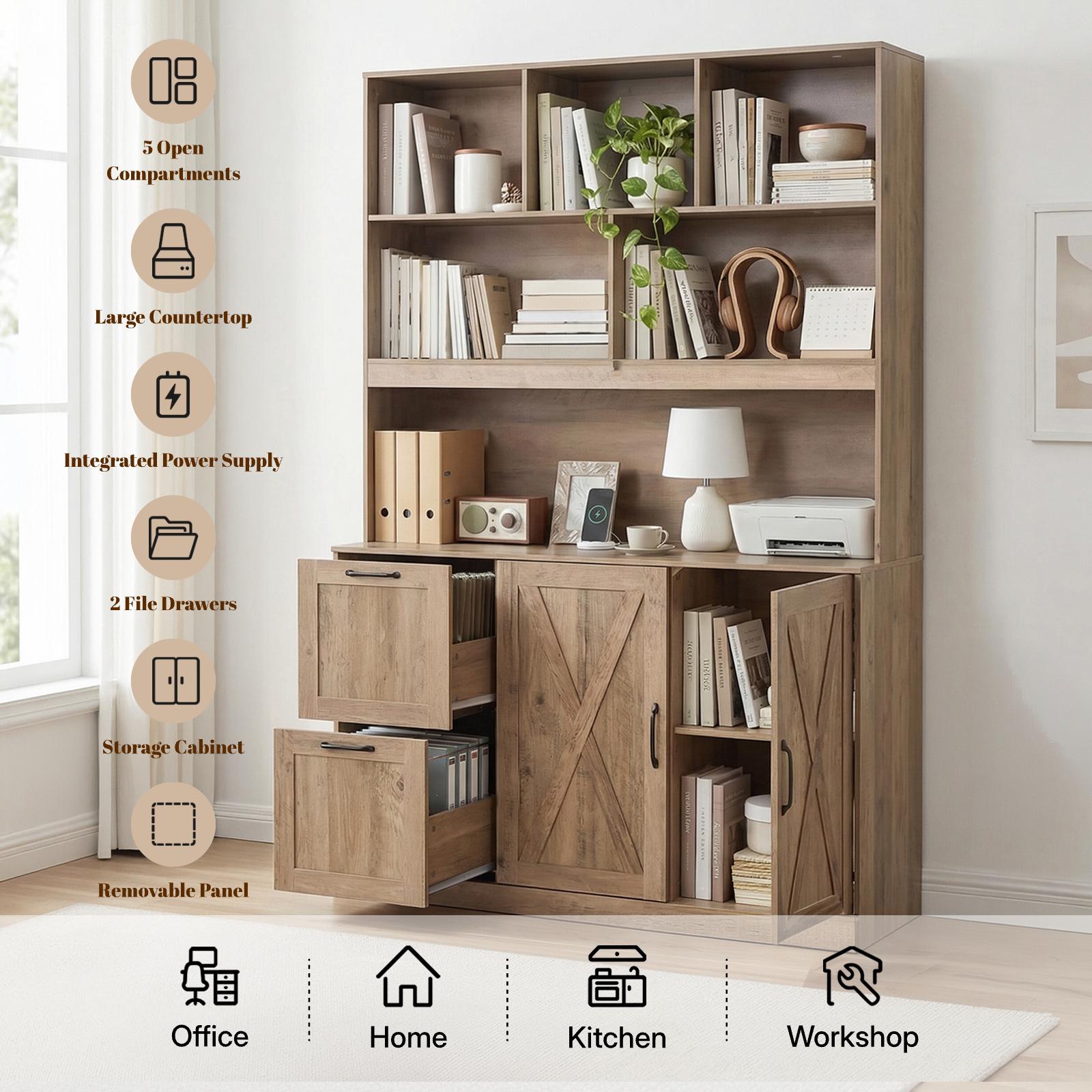 Two-Drawer Bookcase, Ivory