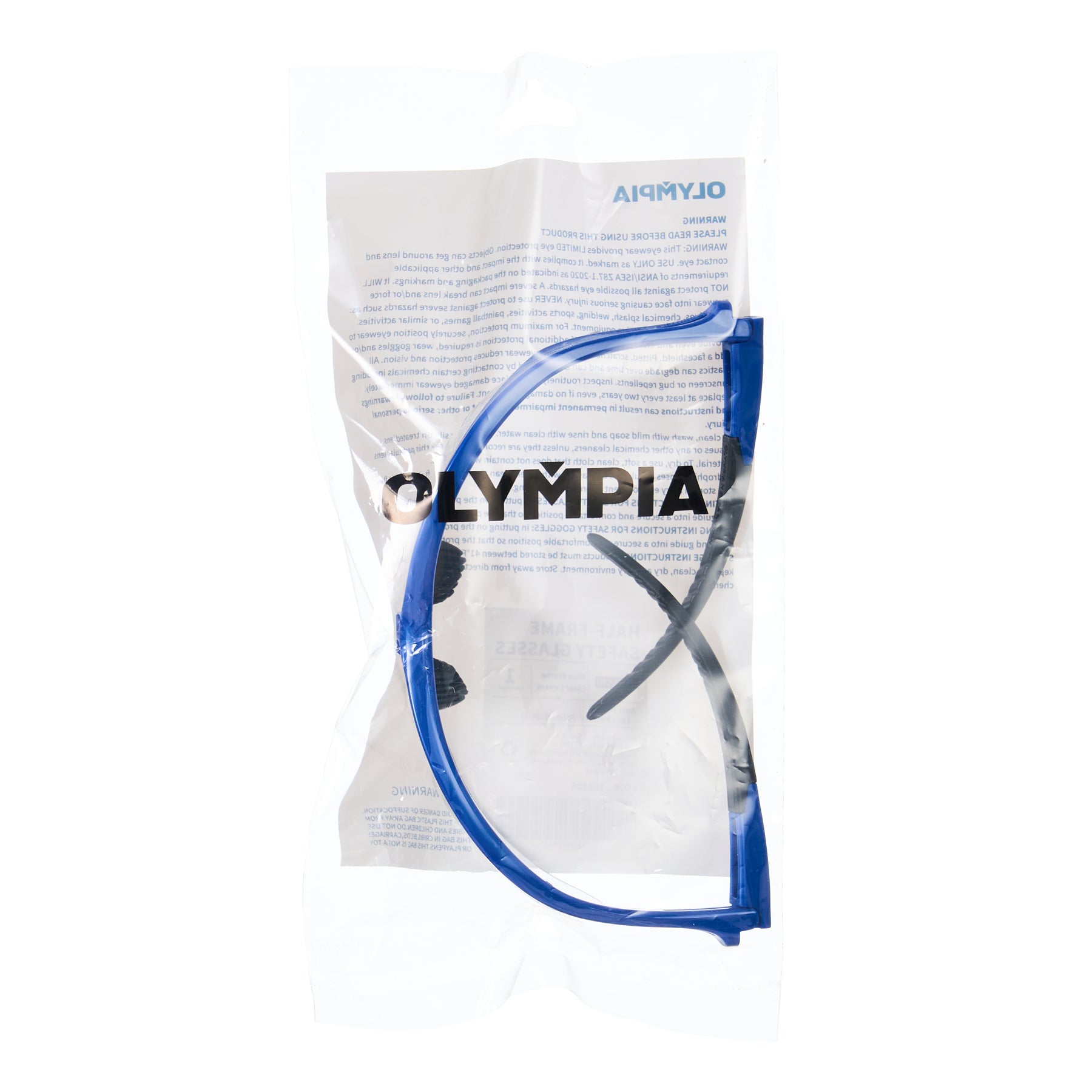 Safety Glasses, Half-Frame, Clear Lens, Anti-Scratch/Anti-Fog, Blue