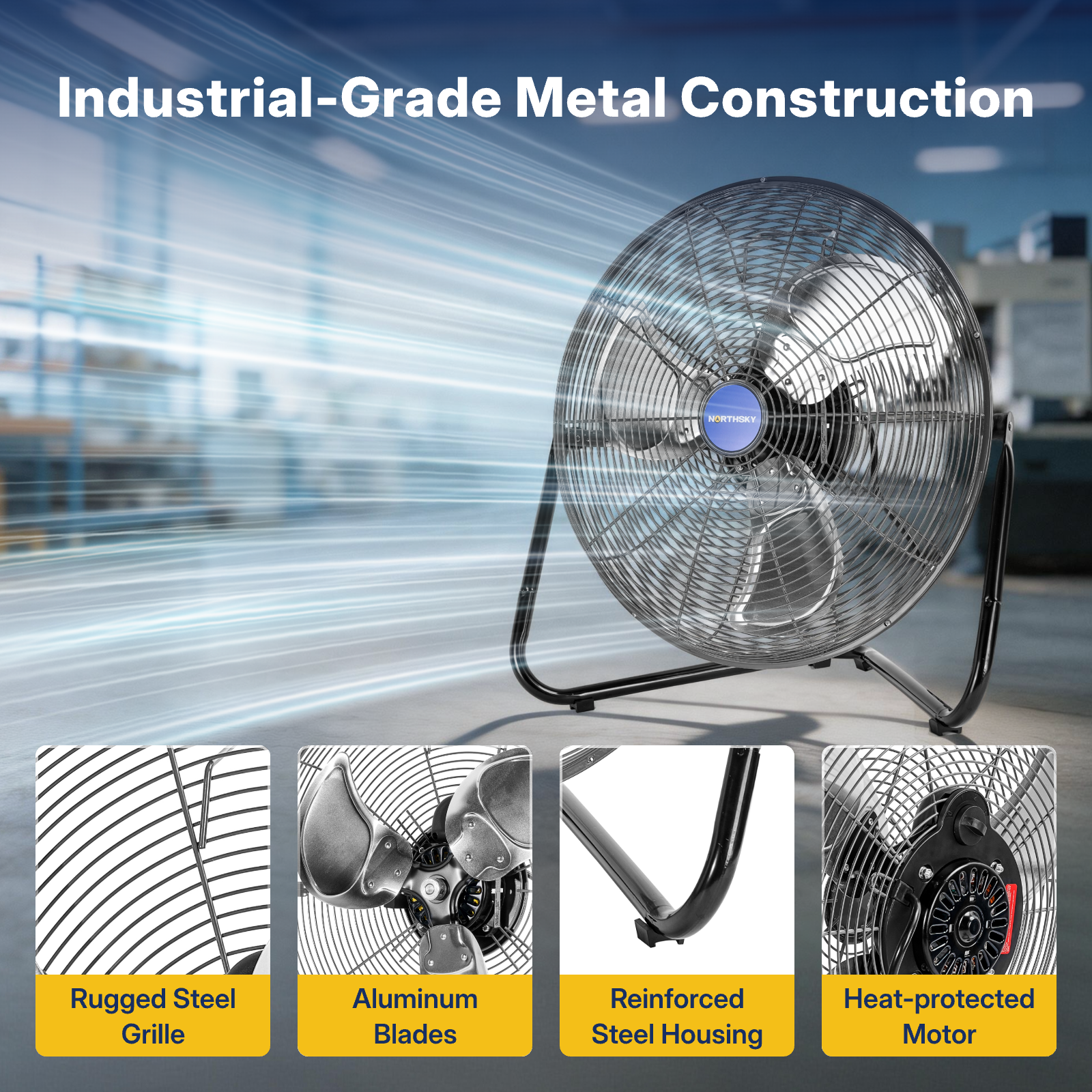 18 in Workstation Floor Fan, 3,200 CFM, 3 Speeds, 1/8 HP